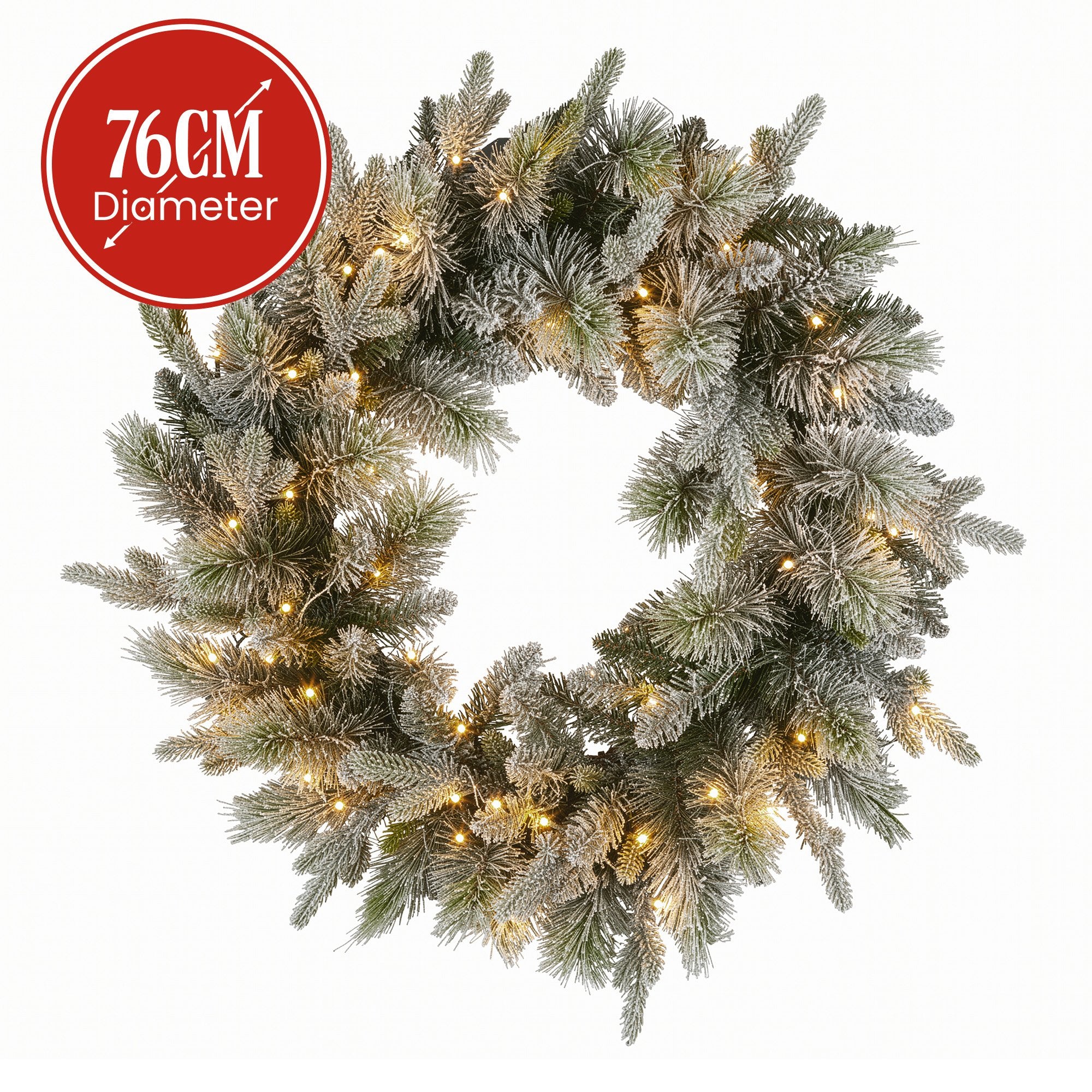 National Tree Company 76cm Pre Lit Snowy Stamford Spruce Battery Operated Christmas Wreath w/LED Lights & Timer