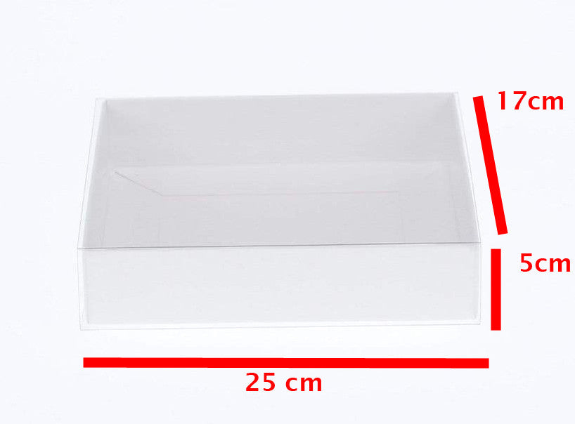 100 Pack of White Card Box - Clear Slide On Lid - 17 x 25 x 5cm - Large Beauty Product Gift Giving Hamper Tray Merch Fashion Cake Sweets Xmas