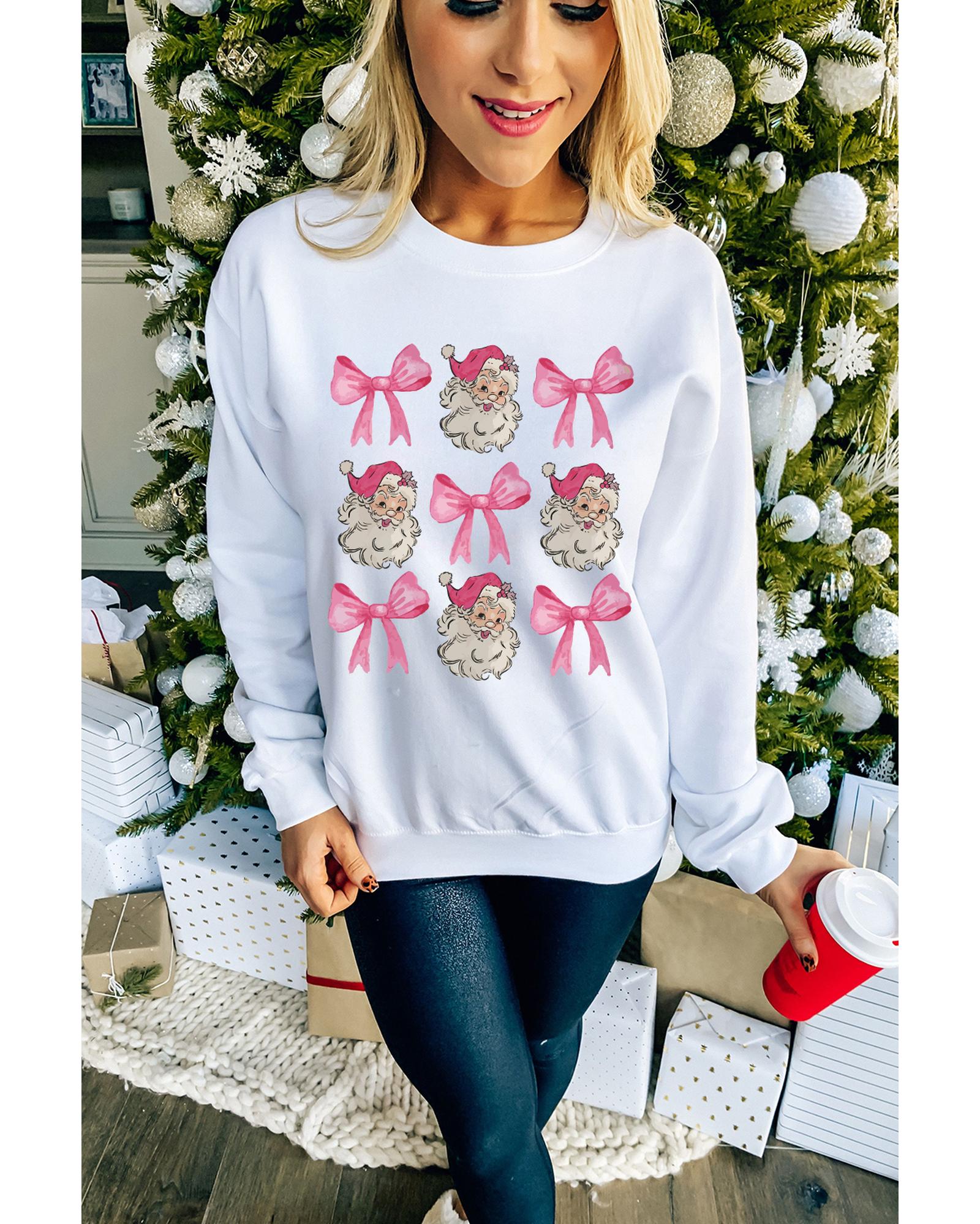 Beige Santa Claus Bowknot Pattern Christmas Sweatshirt - M
