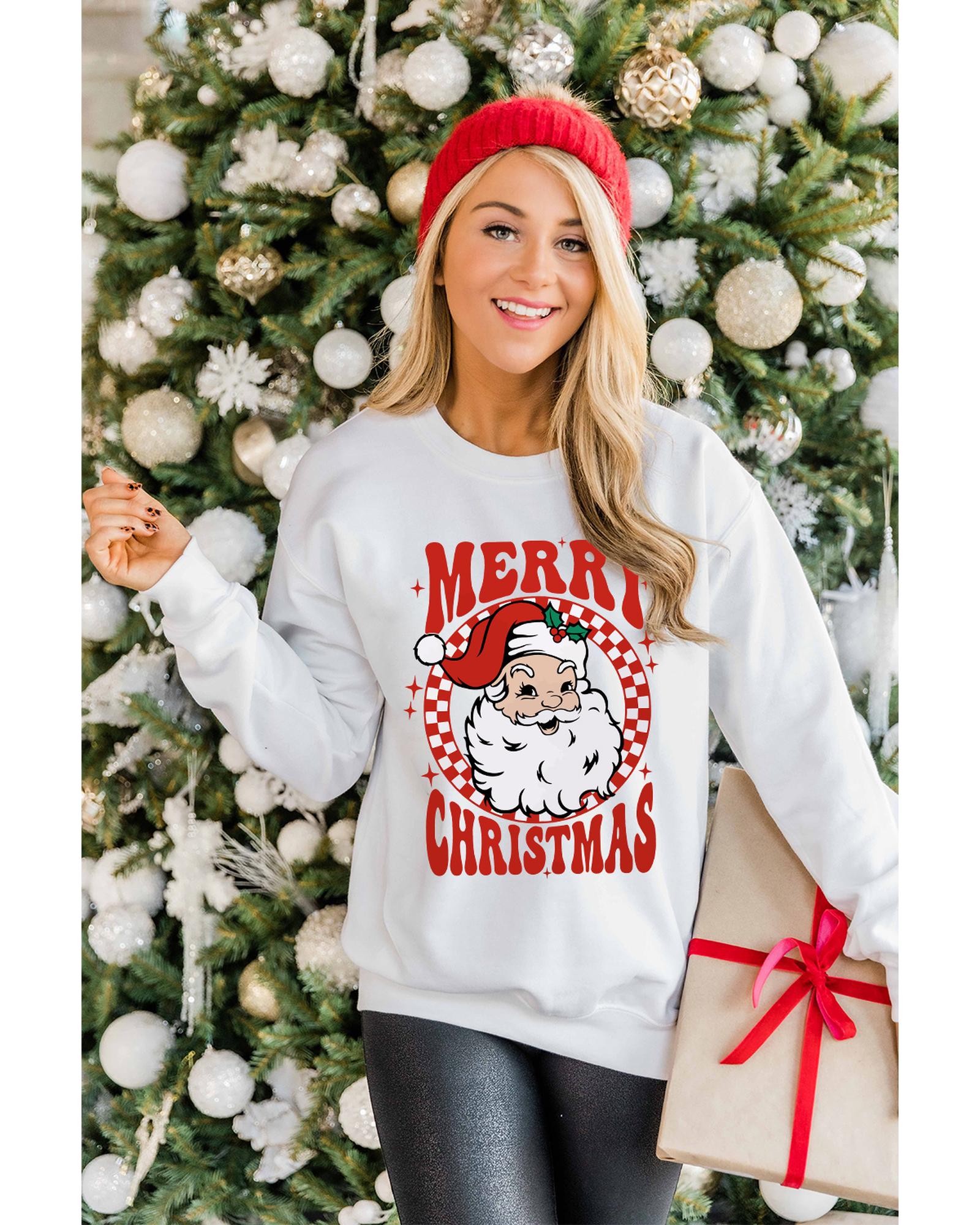 Beige MERRY CHRISTMAS Christmas Claus Graphic Drop Shoulder Sweatshirt - XL