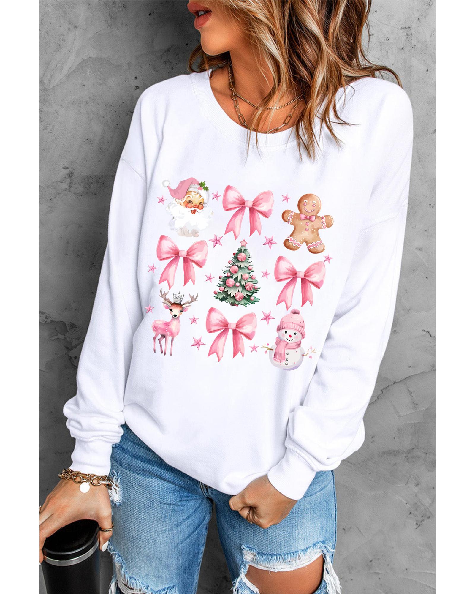 Beige Christmas Theme Pattern Pullover Sweatshirt - XL