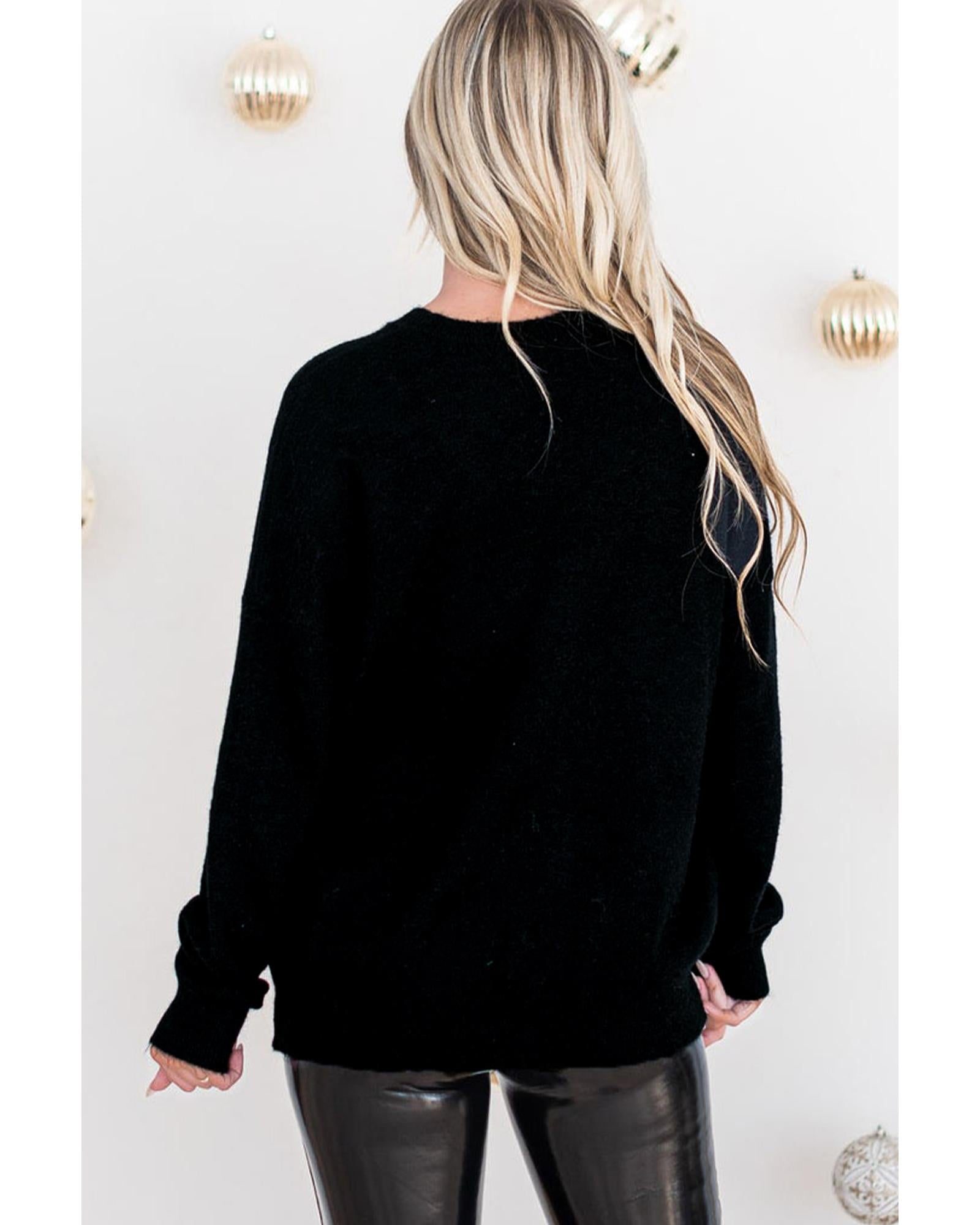 Black Tinsel Merry and Bright Graphic Christmas Sweater - L