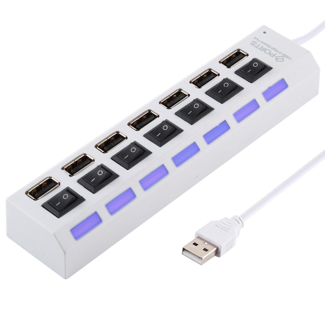 7-Port Usb Hub With High Speed 480Mbps On / Off Switch & 7 Leds - White
