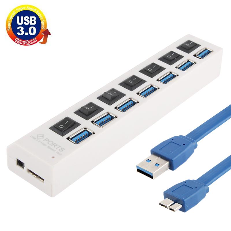 7-Port Usb 3.0 Hub 5Gbps Plug & Play 1Tb Support - White