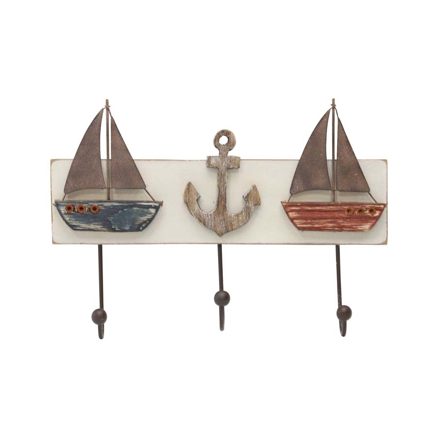Boat & Anchor 3 Hook Wall Hanging 28x4cm