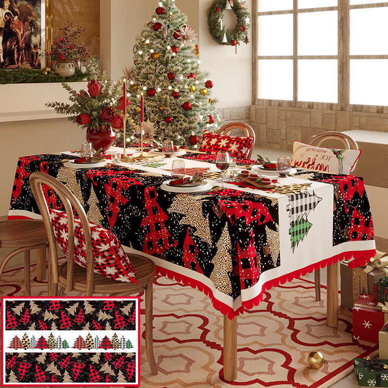 Christmas Tree Pattern Tablecloth - Festive Holiday Dining Table Cover 140*140cm