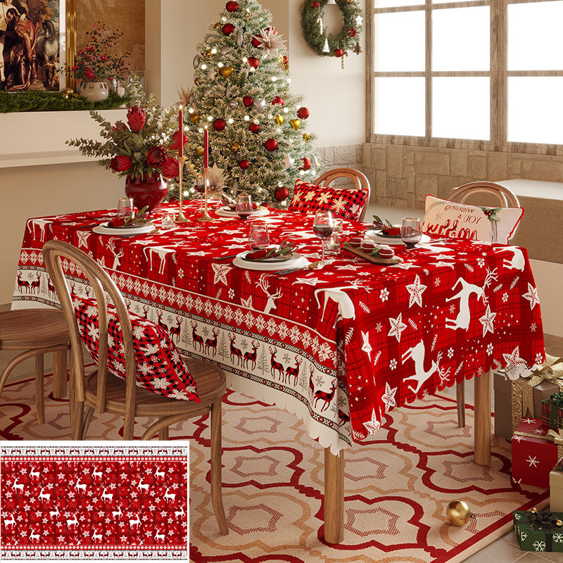 Christmas Reindeer Pattern Tablecloth - Festive Red Holiday Table Cover for Dining and Home Decor 100*140cm