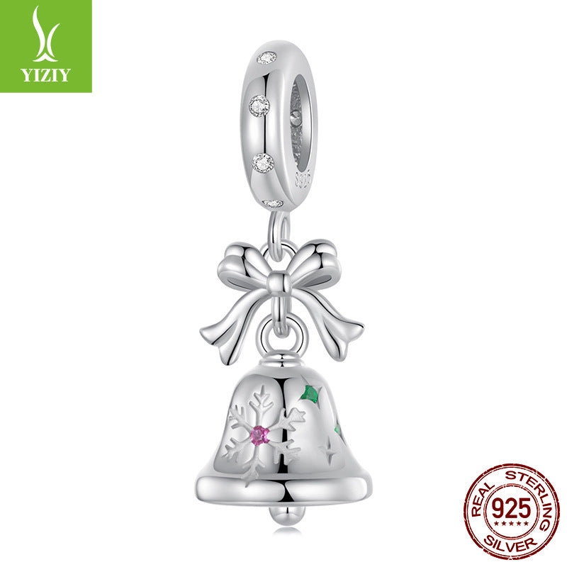 Sterling Silver Bell Charm - Festive Christmas Pendant with Colorful Accents (weighs approximately 2.2g)