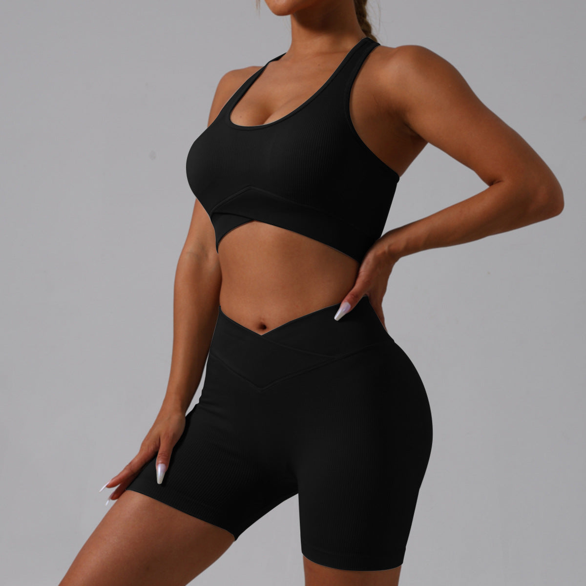 Black Yoga Shorts - Seamless, High Waist, Tummy Control Size S