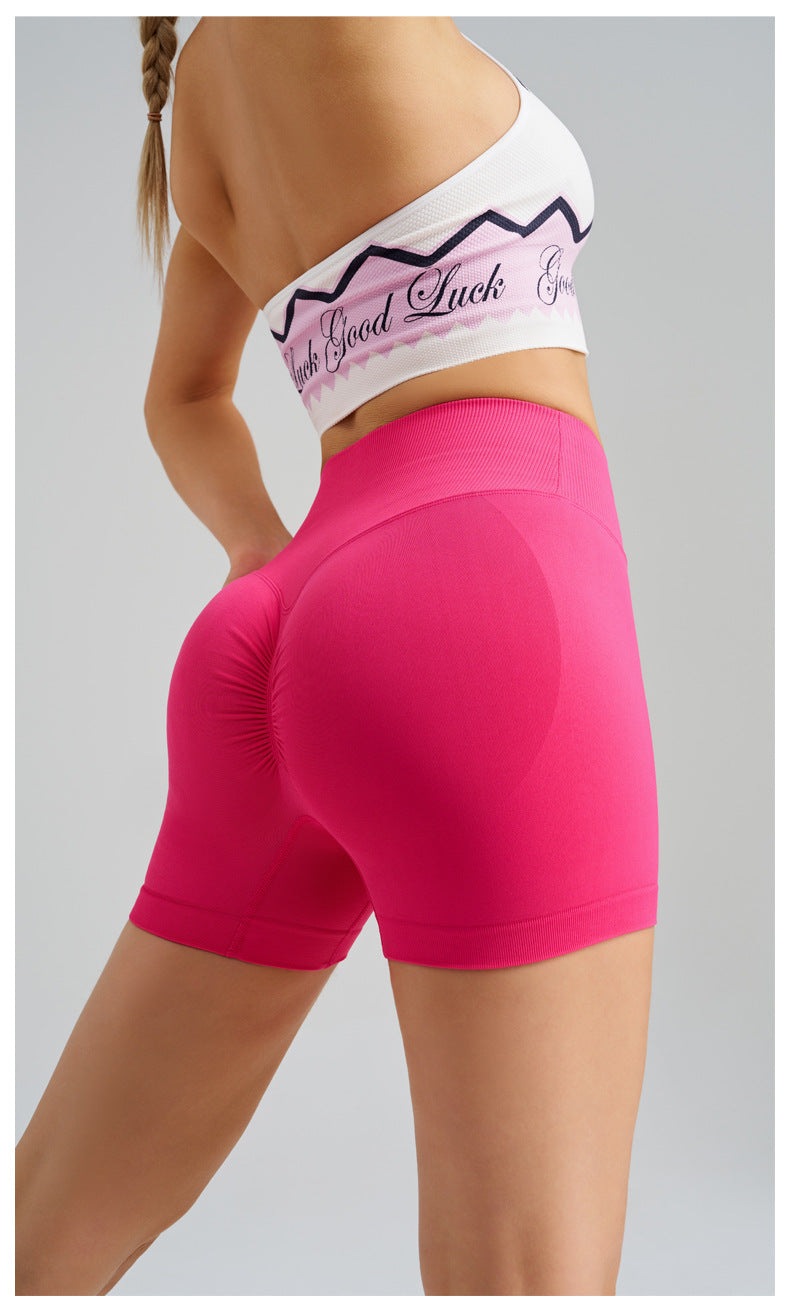 Rose Red Yoga Shorts - Seamless, High Waist, Tummy Control Size S