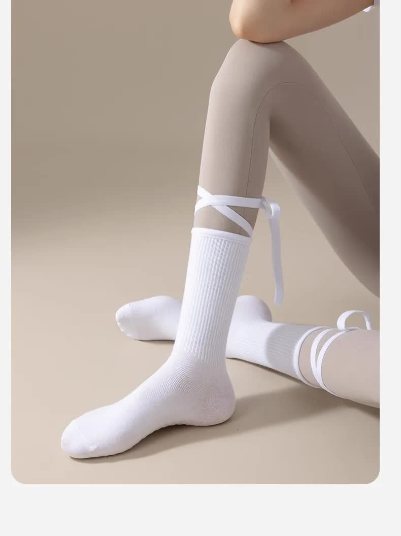 3 Pcs White Non-Slip Yoga Socks with Cross Straps - Cotton Pilates Dance Socks for Women, Lightweight Comfort