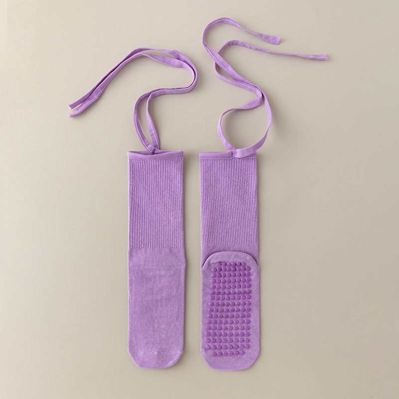 3 Pcs Purple Non-Slip Yoga Socks with Cross Straps - Cotton Pilates Dance Socks for Women, Lightweight Comfort
