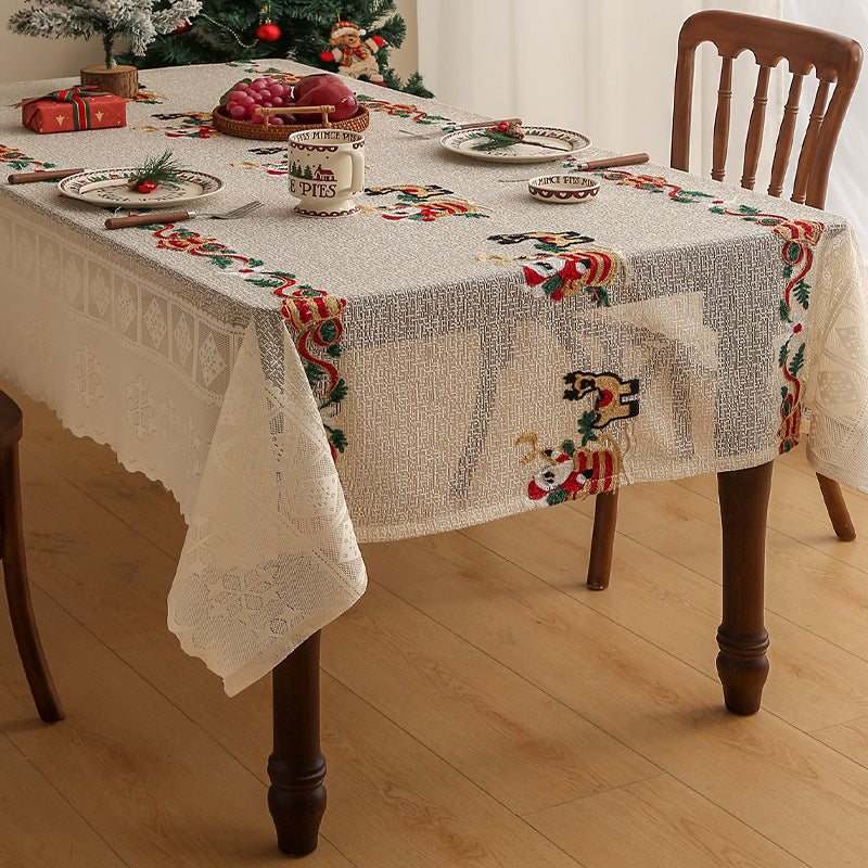 Embroidered Christmas Tablecloth - Embroidered Santa Claus, Reindeer (140*305cm)