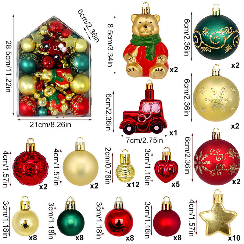 Bear 72-Piece Christmas Bauble Set - Hand-Painted House and Round Ornaments