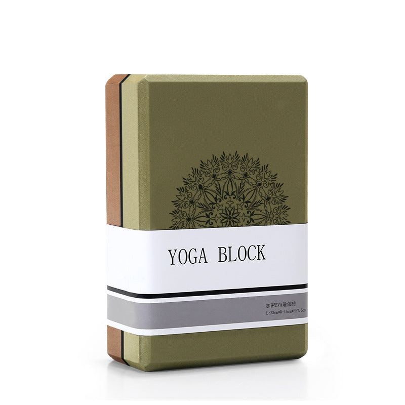 Olive Green/Brown High-Density EVA Foam Yoga Block for Support & Stability - Lightweight Non-Slip Brick for Yoga, Pilates & Stretching