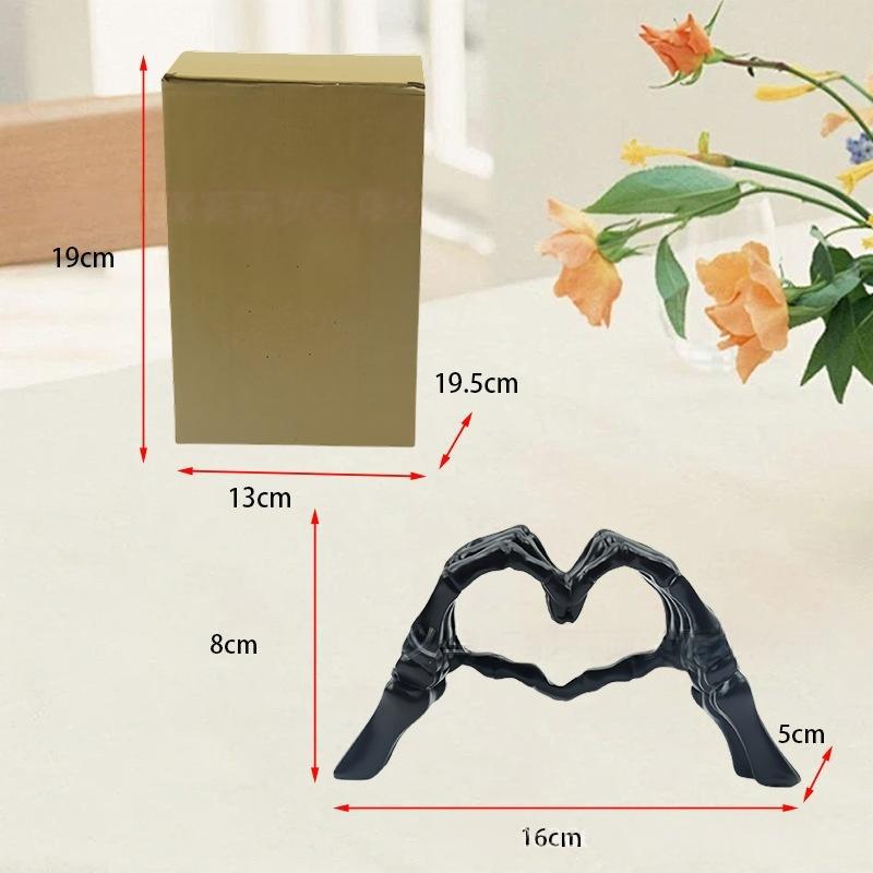 Black Gothic Skeleton Hands Heart Sculpture - Macabre Love Figurine for Home & Halloween Decor