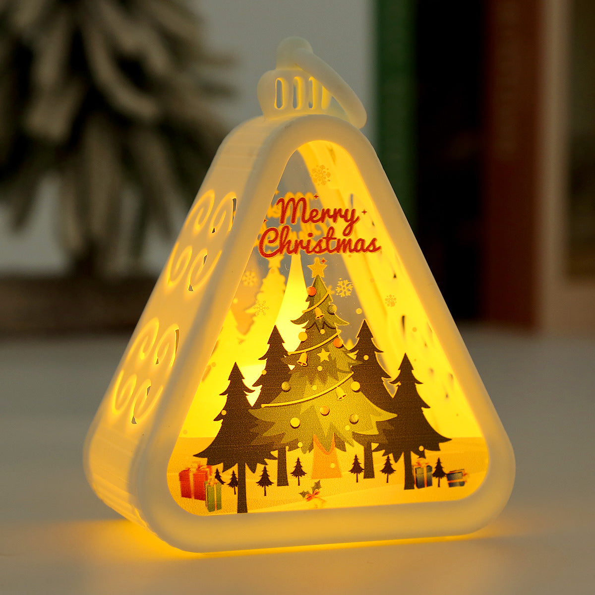White Christmas tree Charming Christmas Scene Mini Lanterns (Set of 3) - Battery Operated LED Lights for a Cozy Holiday Glow