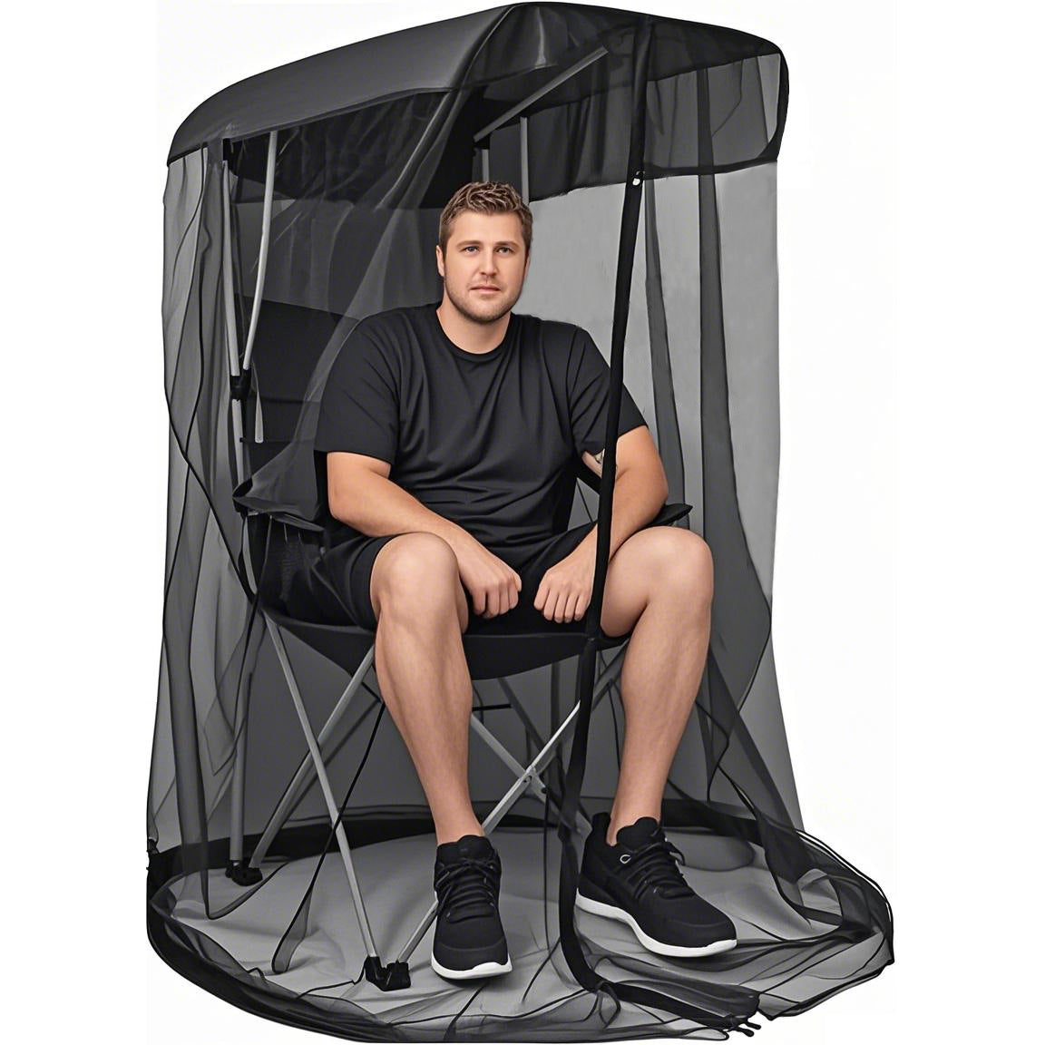 Portable Outdoor Chair Cover with Mosquito Net & Sun Canopy - UV & Water-Resistant Shelter for Camping & Fishing(black 185*125*205CM)