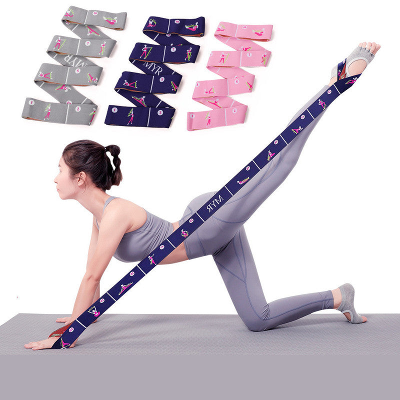 Dark Blue Instructional Yoga Stretch Strap with Embroidered Pose Guide - 11-Loop Flexibility Band
