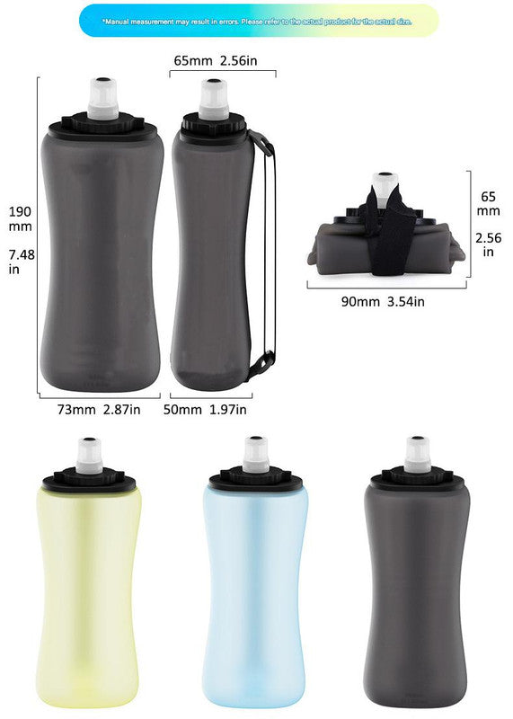 Blue Collapsible Handheld Running Flask - 350ml Lightweight Silicone Water Bottle with Bite Valve
