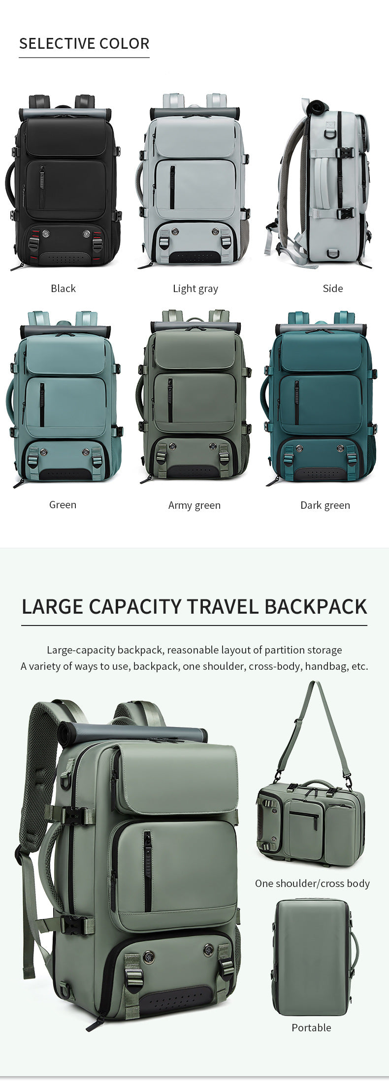 4-in-1 Convertible Travel Backpack & Briefcase - Large Capacity, 16" Laptop Compartment, USB Port(Army Green)