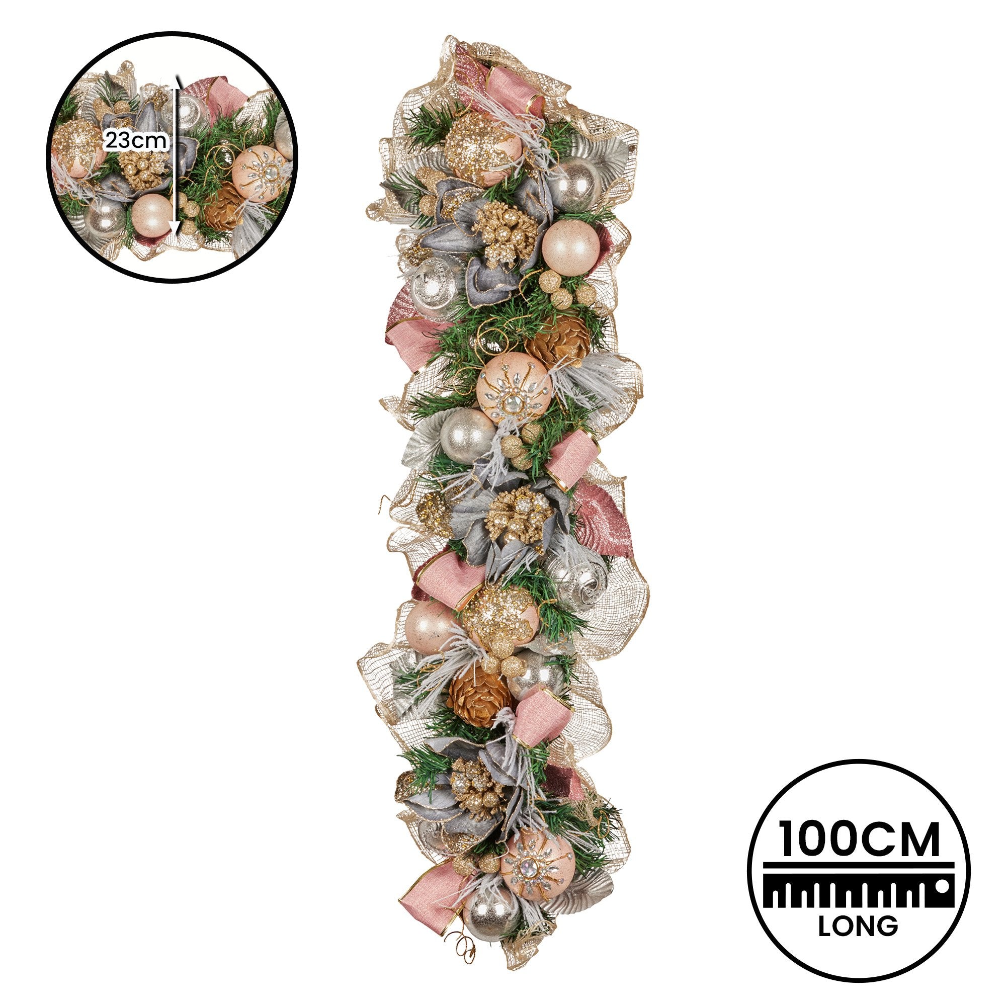 Christabelle 100cm Christmas Garland Lush Green Holiday Door Garland w/Jewelled Baubles & Berries Pre Decorated Festive