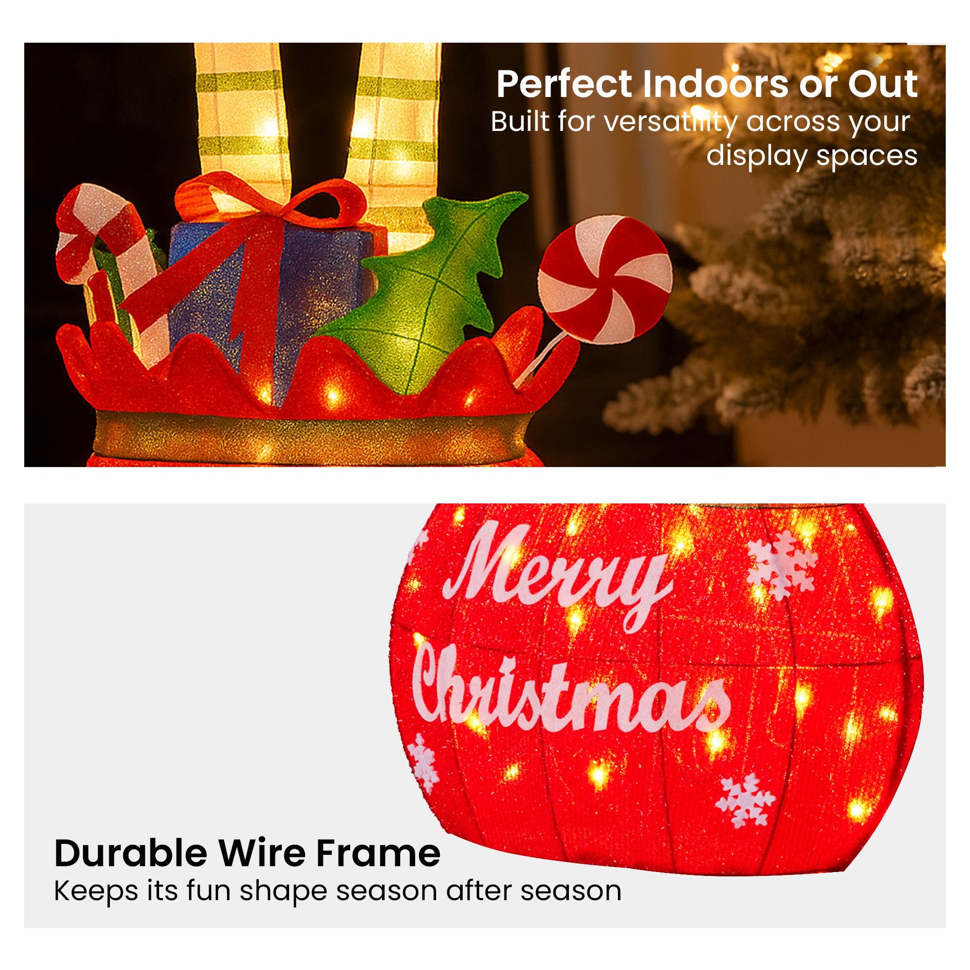 Christabelle Elf in Gift Sack Christmas Display Warm White LED Lights 86cm for Decoration w/Wire Frame Construction