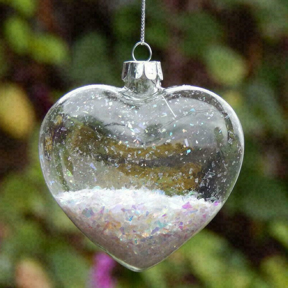 5 Pack Iridescent Glass Heart Ornaments Fillable Baubles for Christmas Party Wedding DIY Craft Decorations