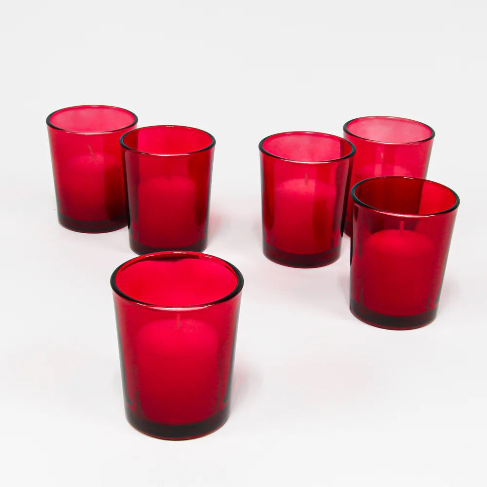 10 Pack Red Glass Votive Tealight Candle Holders House Party Centerpiece Xmas Wedding Decor Glass Candlestick Party Decorations Bridal Valentines Event