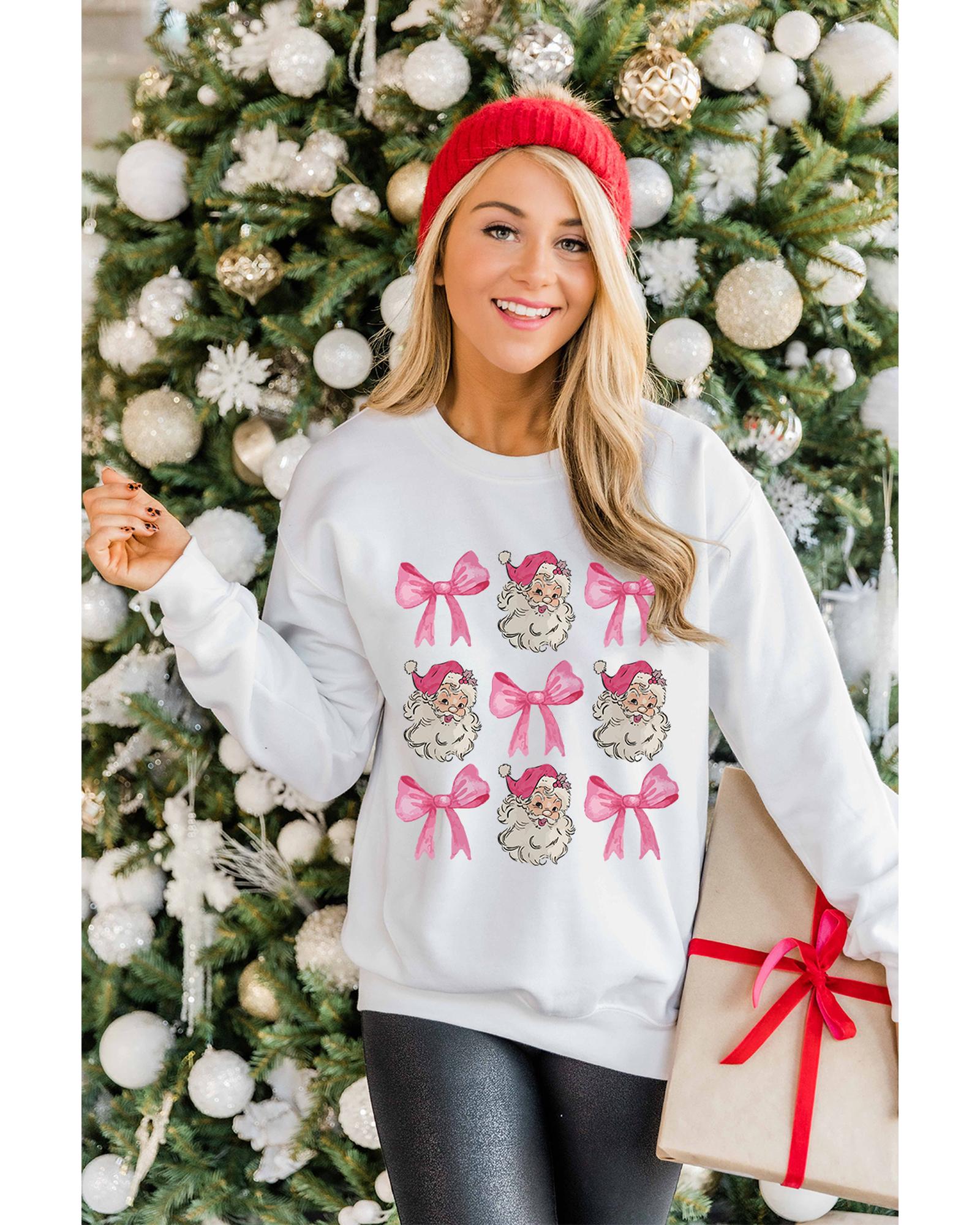Beige Santa Claus Bowknot Pattern Christmas Sweatshirt - 2XL
