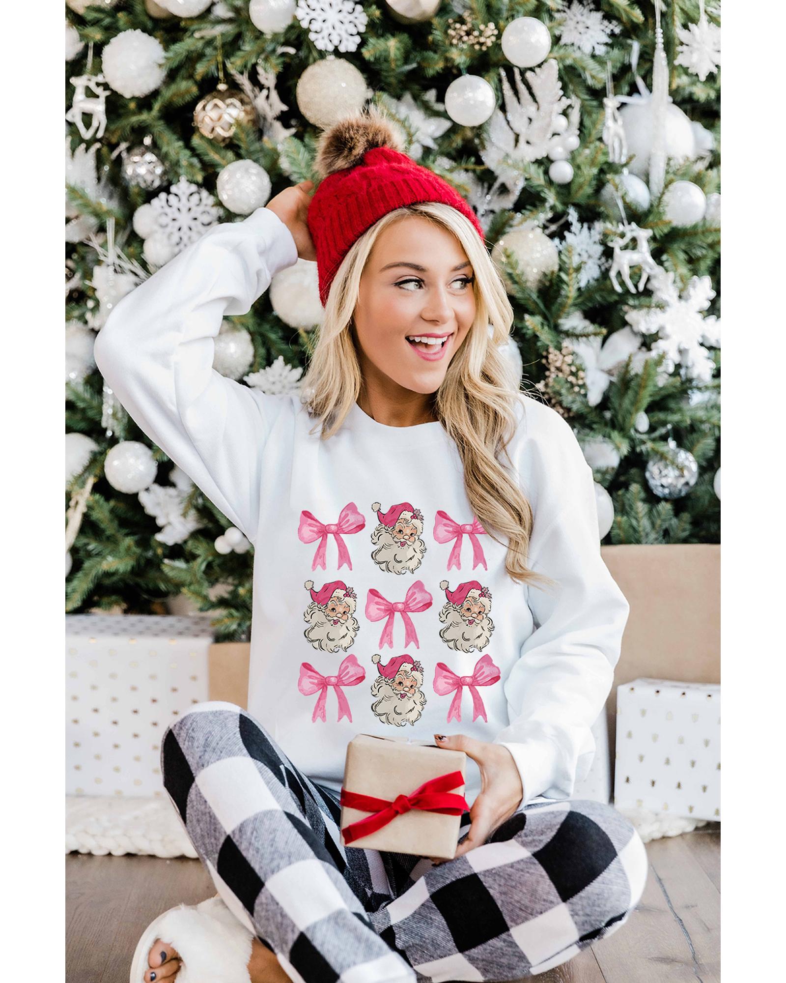 Beige Santa Claus Bowknot Pattern Christmas Sweatshirt - L