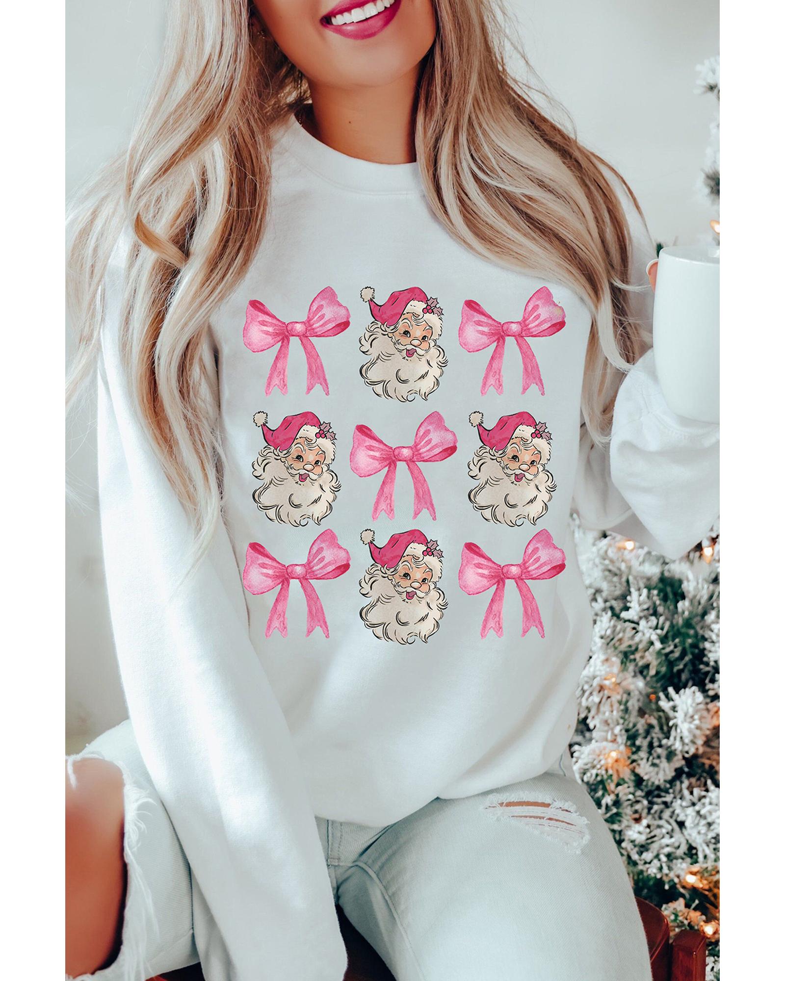 Beige Santa Claus Bowknot Pattern Christmas Sweatshirt - L