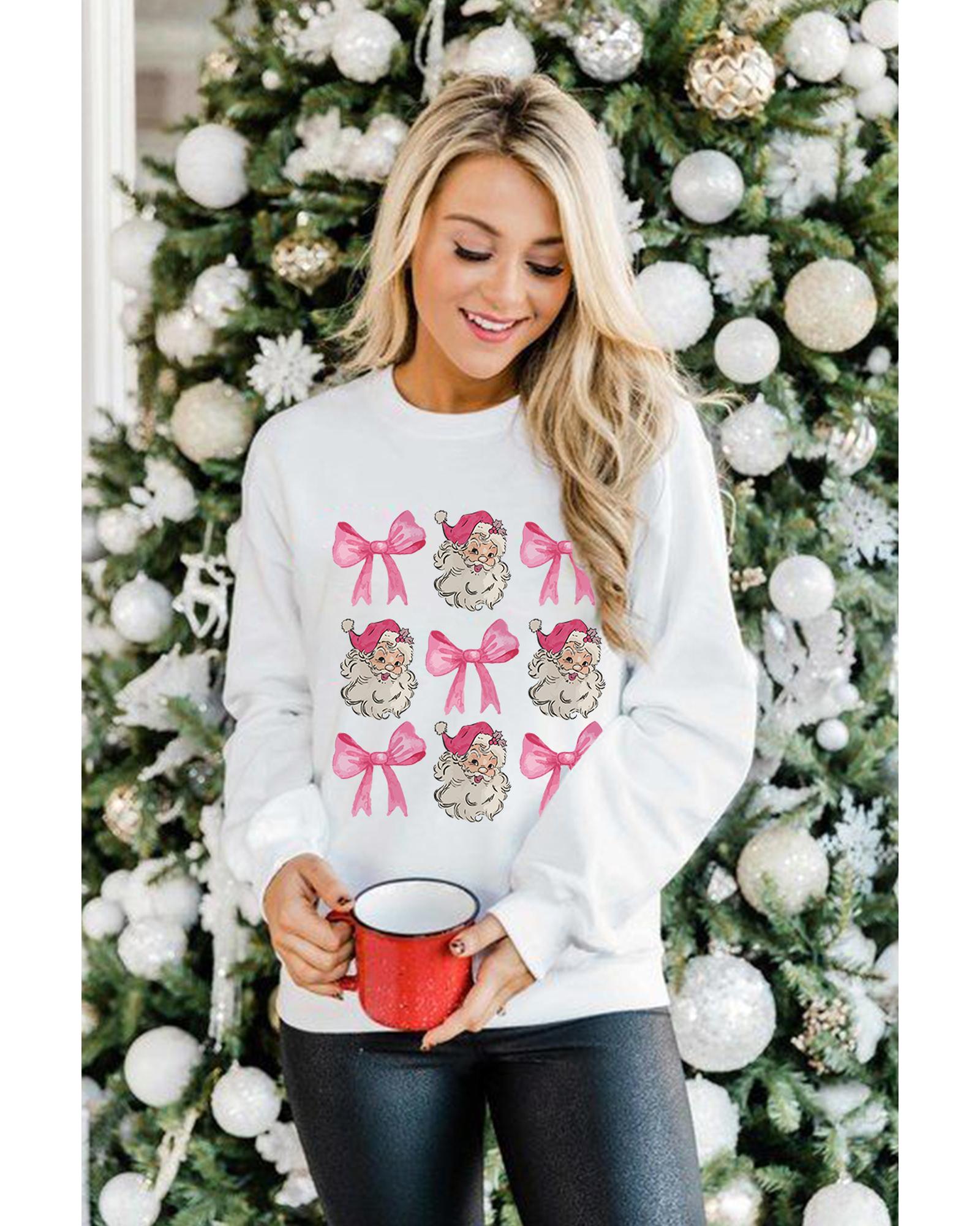 Beige Santa Claus Bowknot Pattern Christmas Sweatshirt - XL