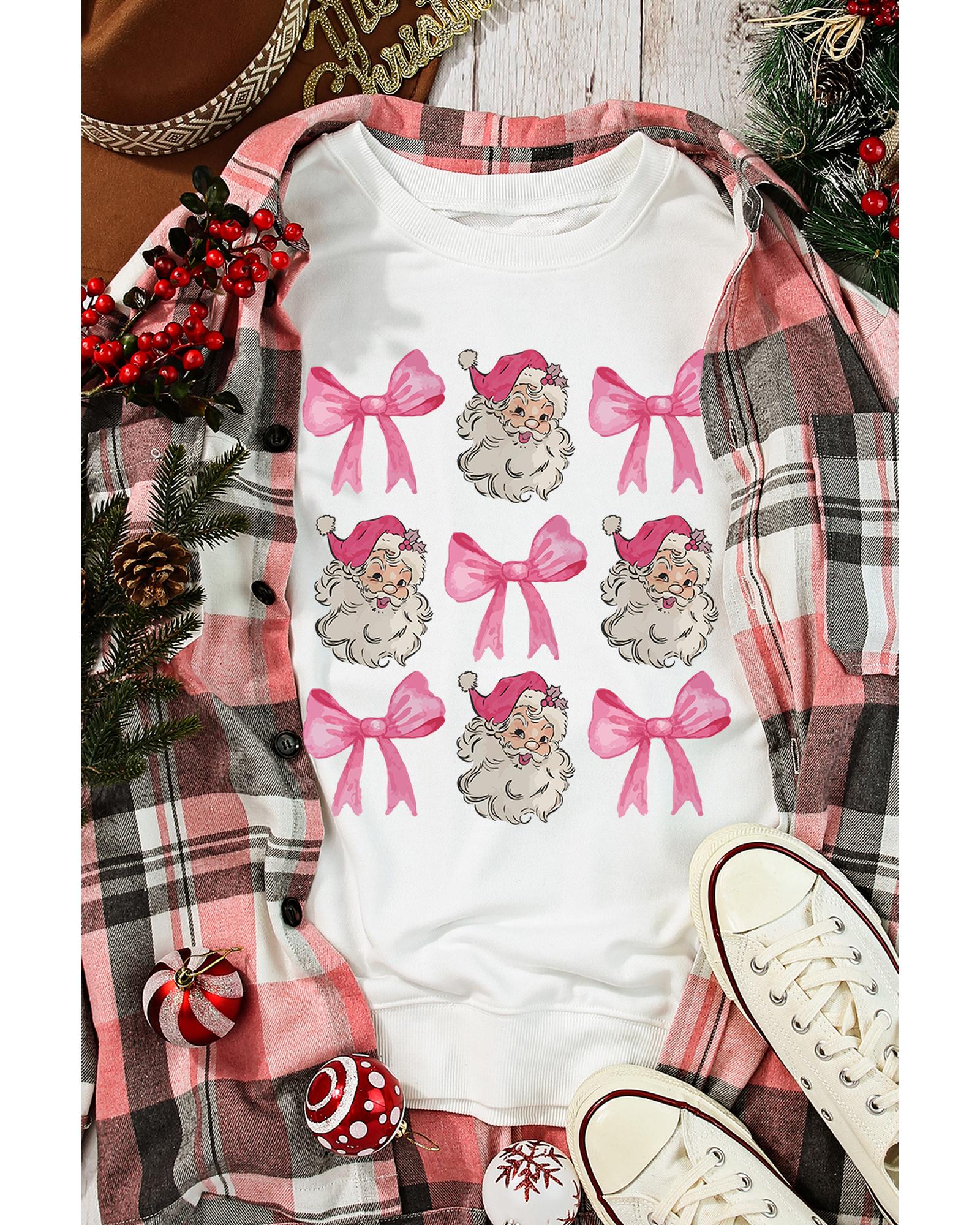 Beige Santa Claus Bowknot Pattern Christmas Sweatshirt - XL