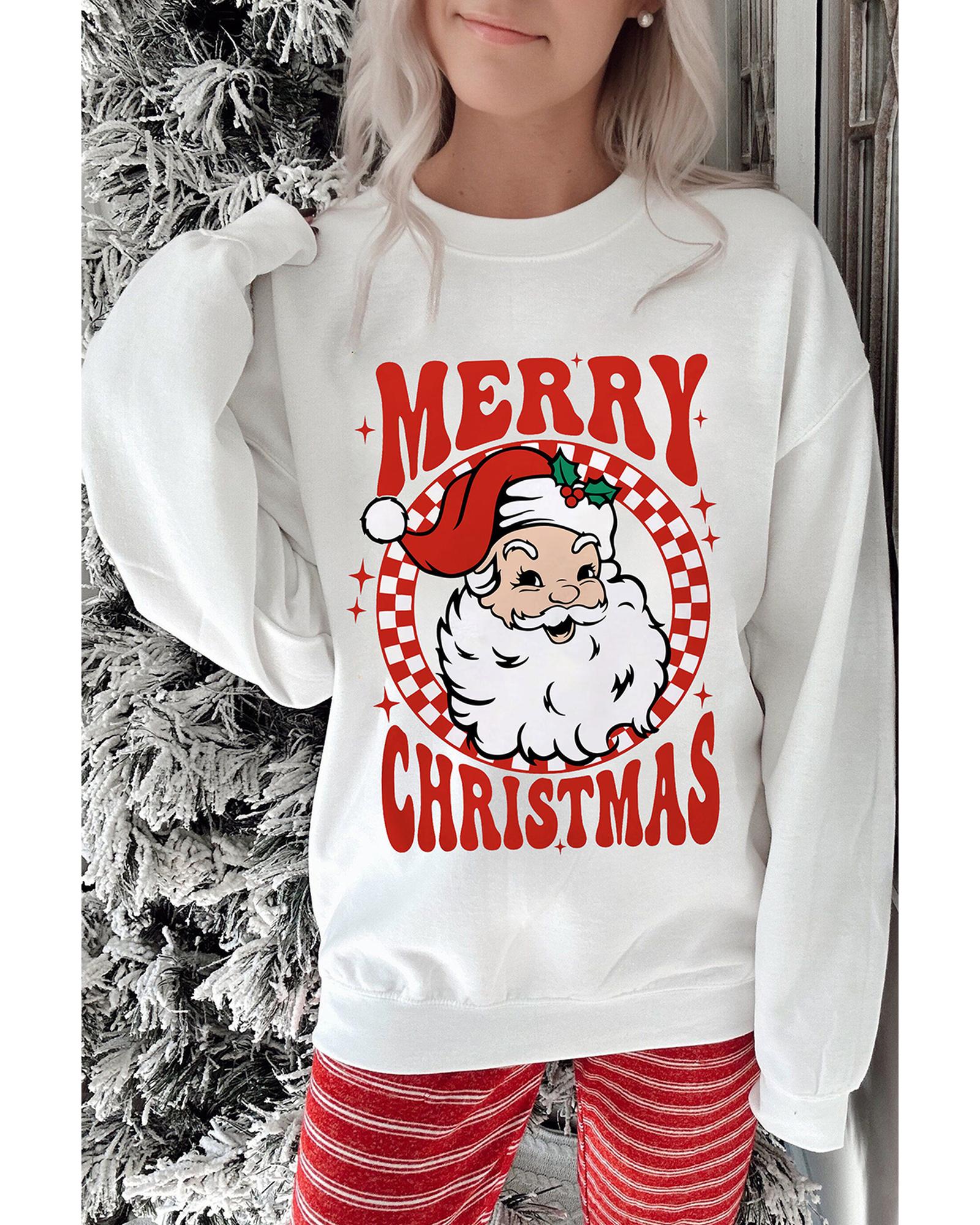 Beige MERRY CHRISTMAS Christmas Claus Graphic Drop Shoulder Sweatshirt - L