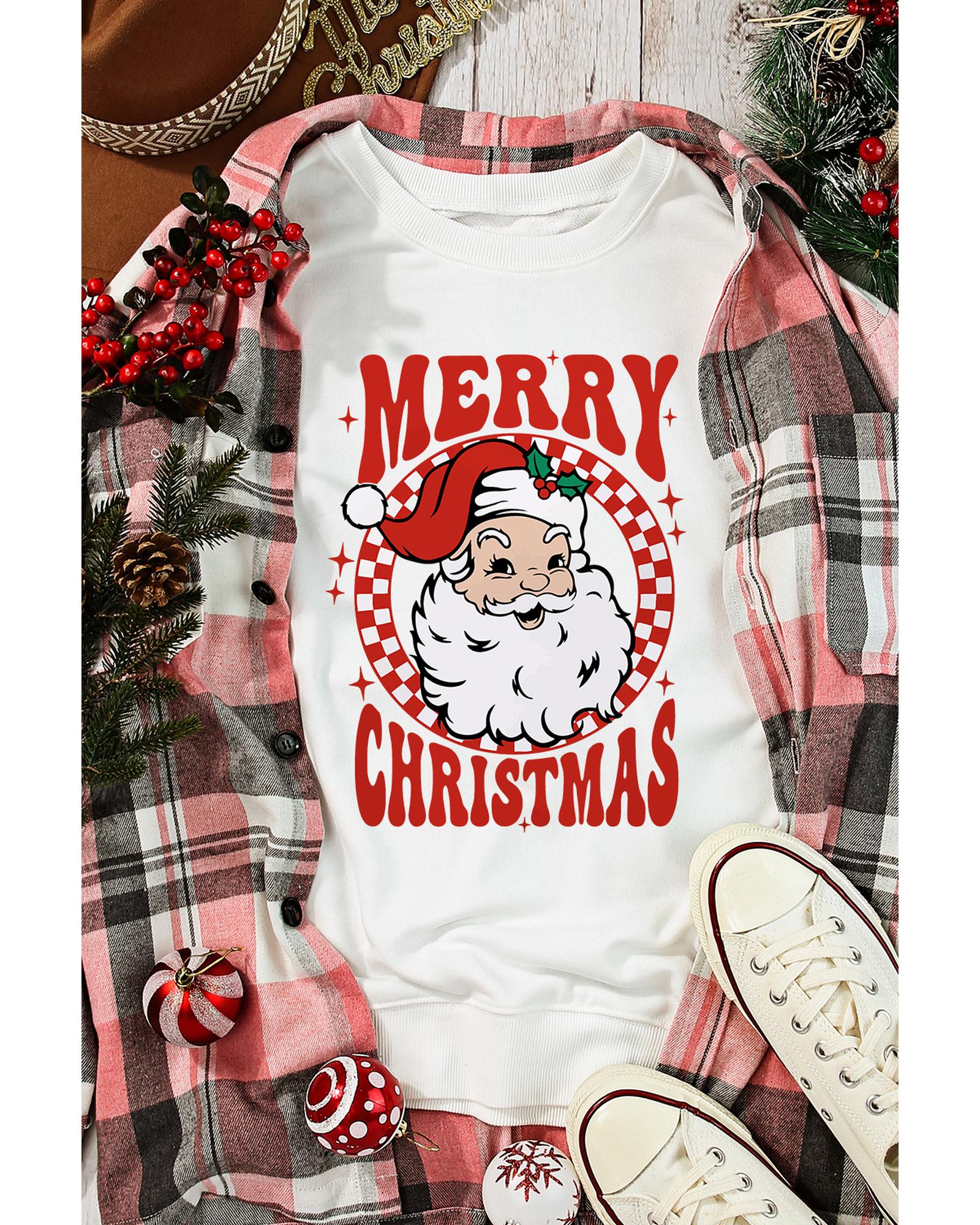 Beige MERRY CHRISTMAS Christmas Claus Graphic Drop Shoulder Sweatshirt - M