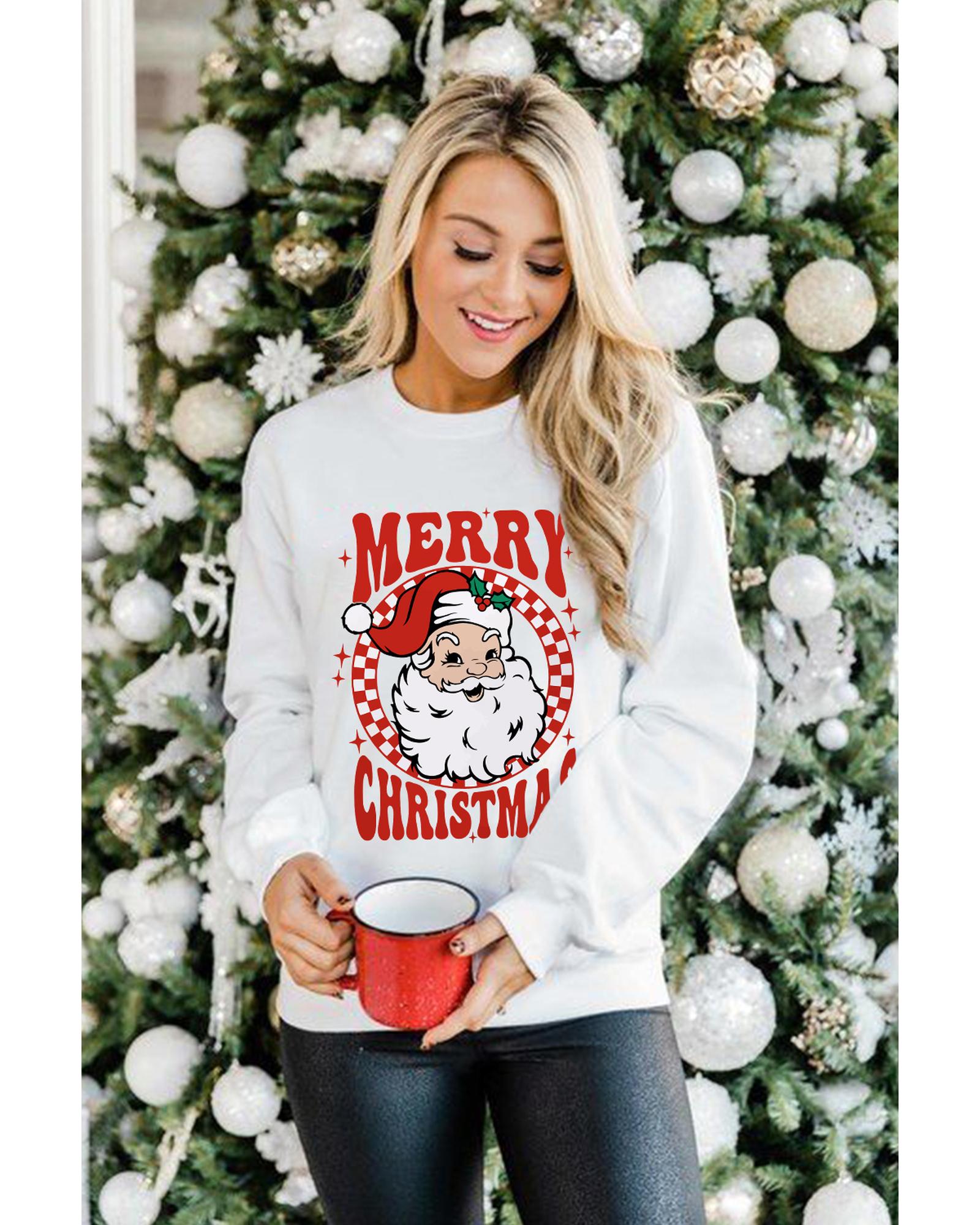Beige MERRY CHRISTMAS Christmas Claus Graphic Drop Shoulder Sweatshirt - S