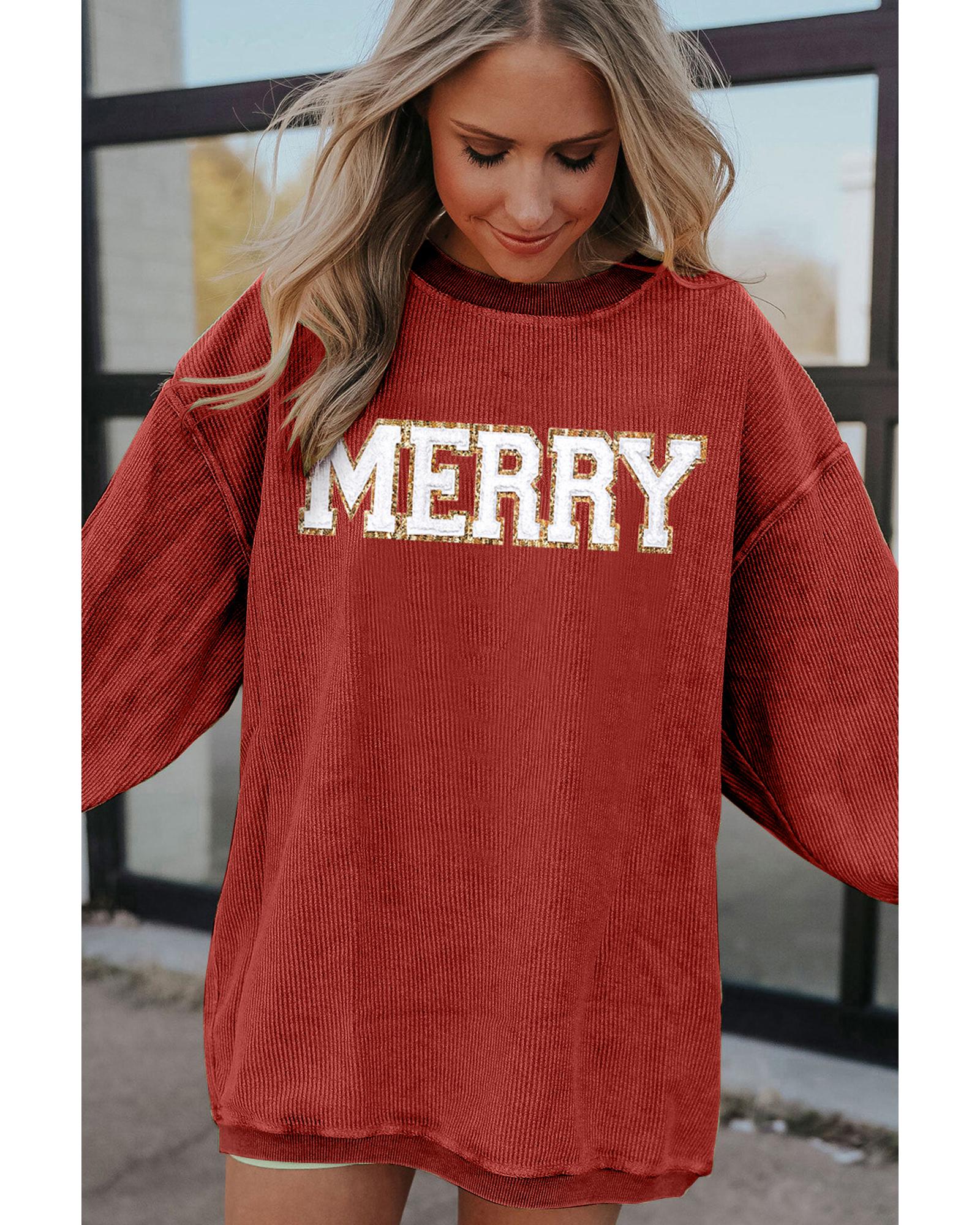 Racing Red MERRY Graphic Corded Christmas Sweatshirt - XL