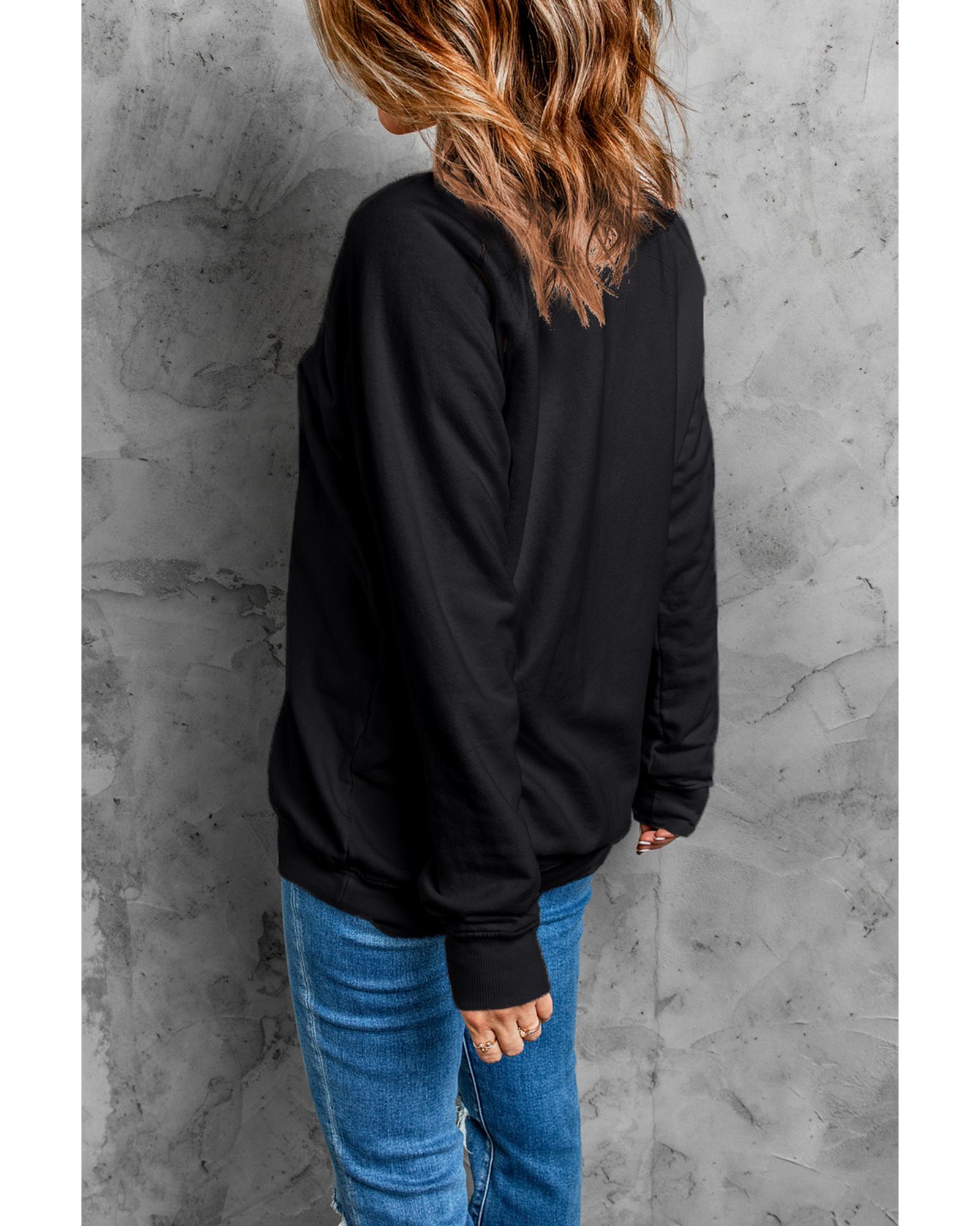 Black Rhinestone Christmas Tree Graphic Pullover Sweatshirt - S