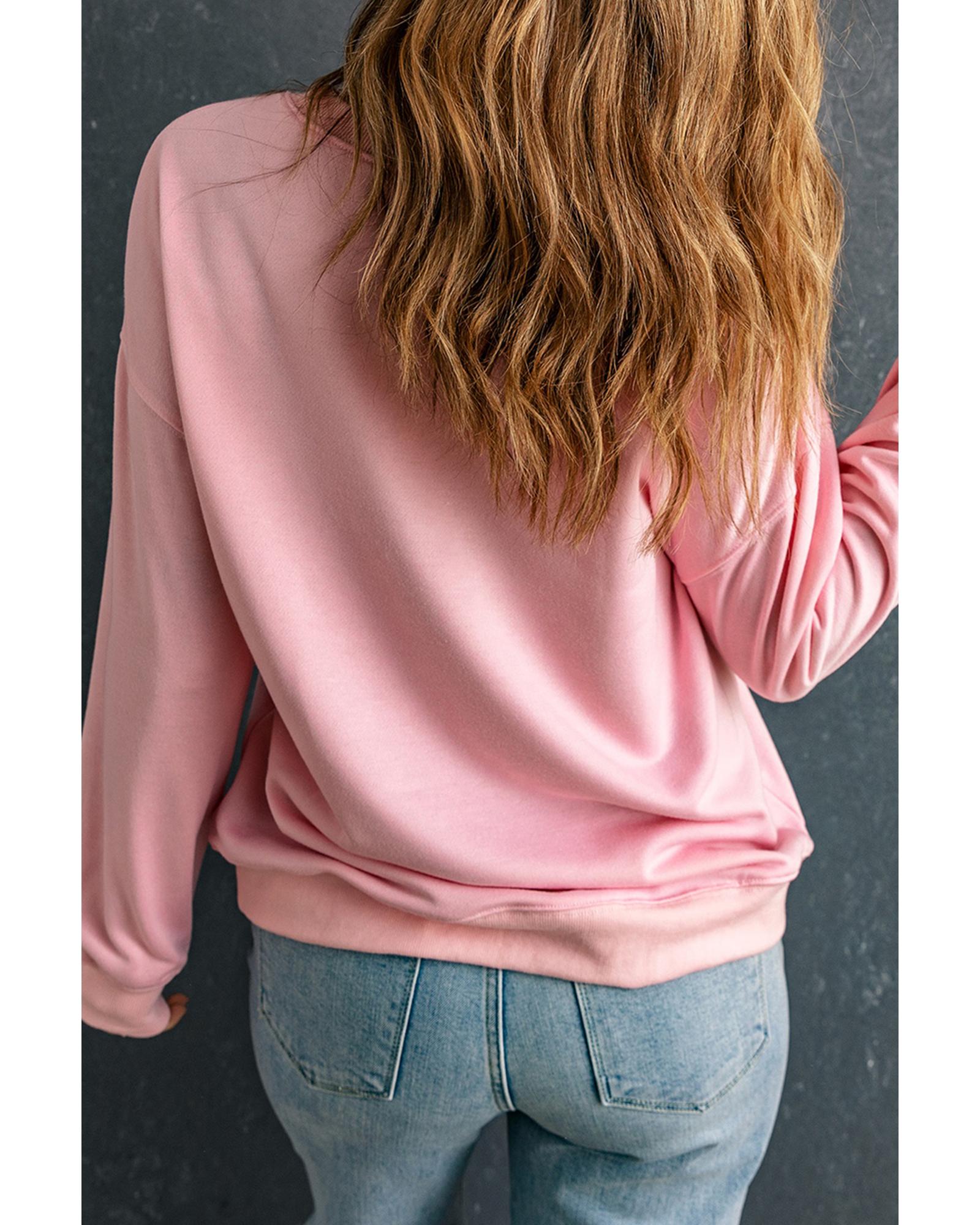 Pink Fancy Checkered Father Christmas Graphic Sweatshirt - XL