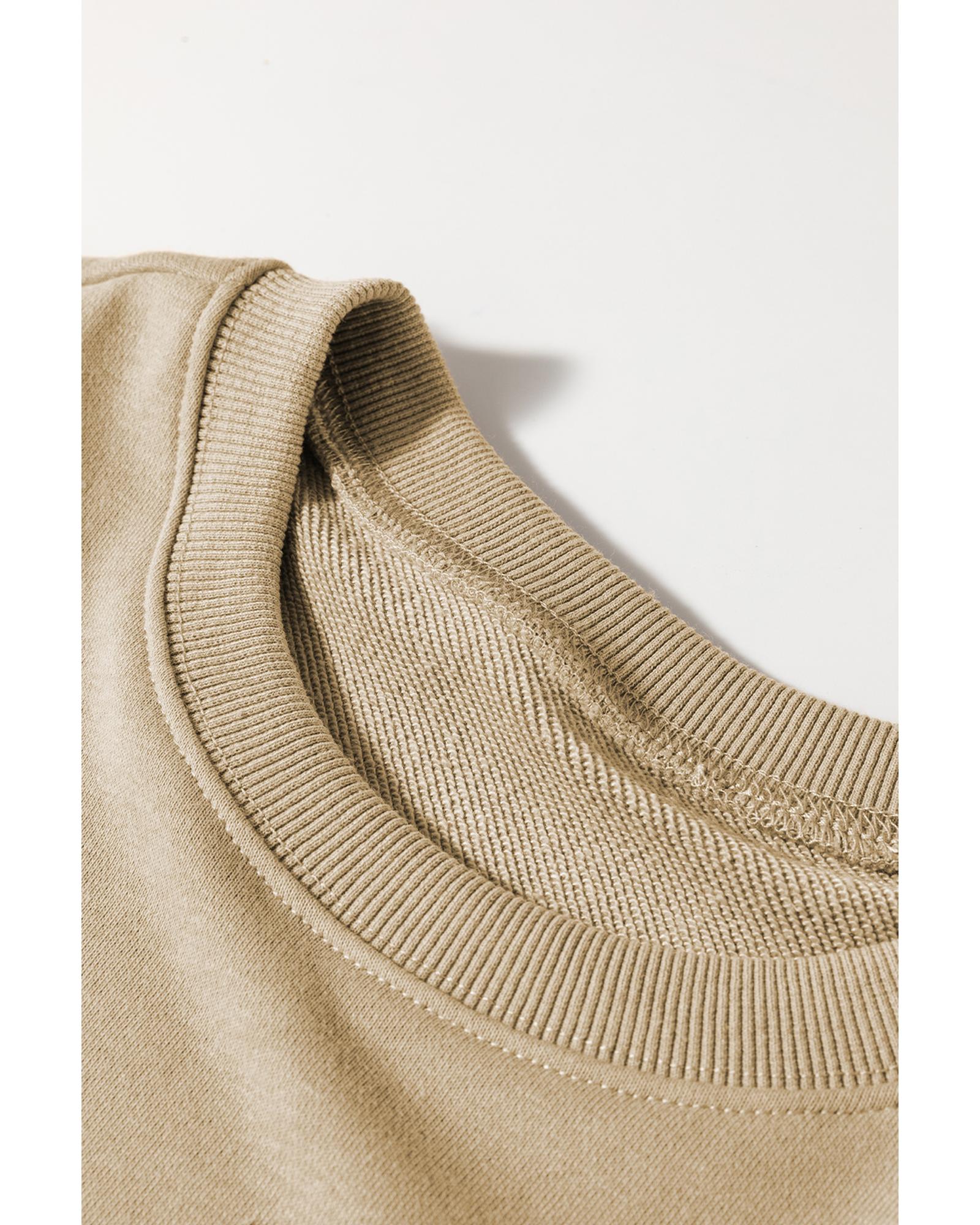 Khaki Christmas Pattern Graphic Crew Neck Sweatshirt - L