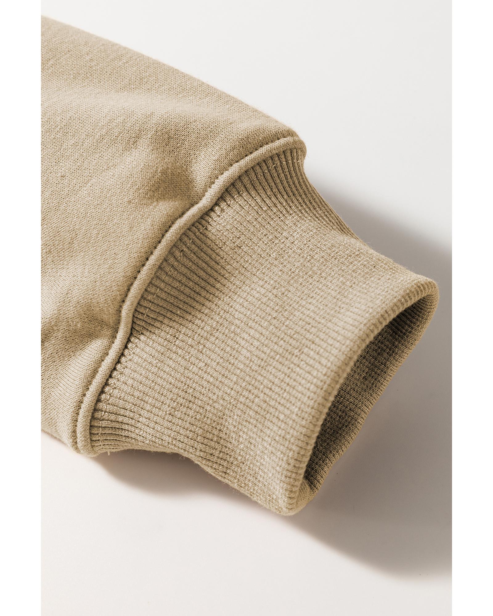 Khaki Christmas Pattern Graphic Crew Neck Sweatshirt - S