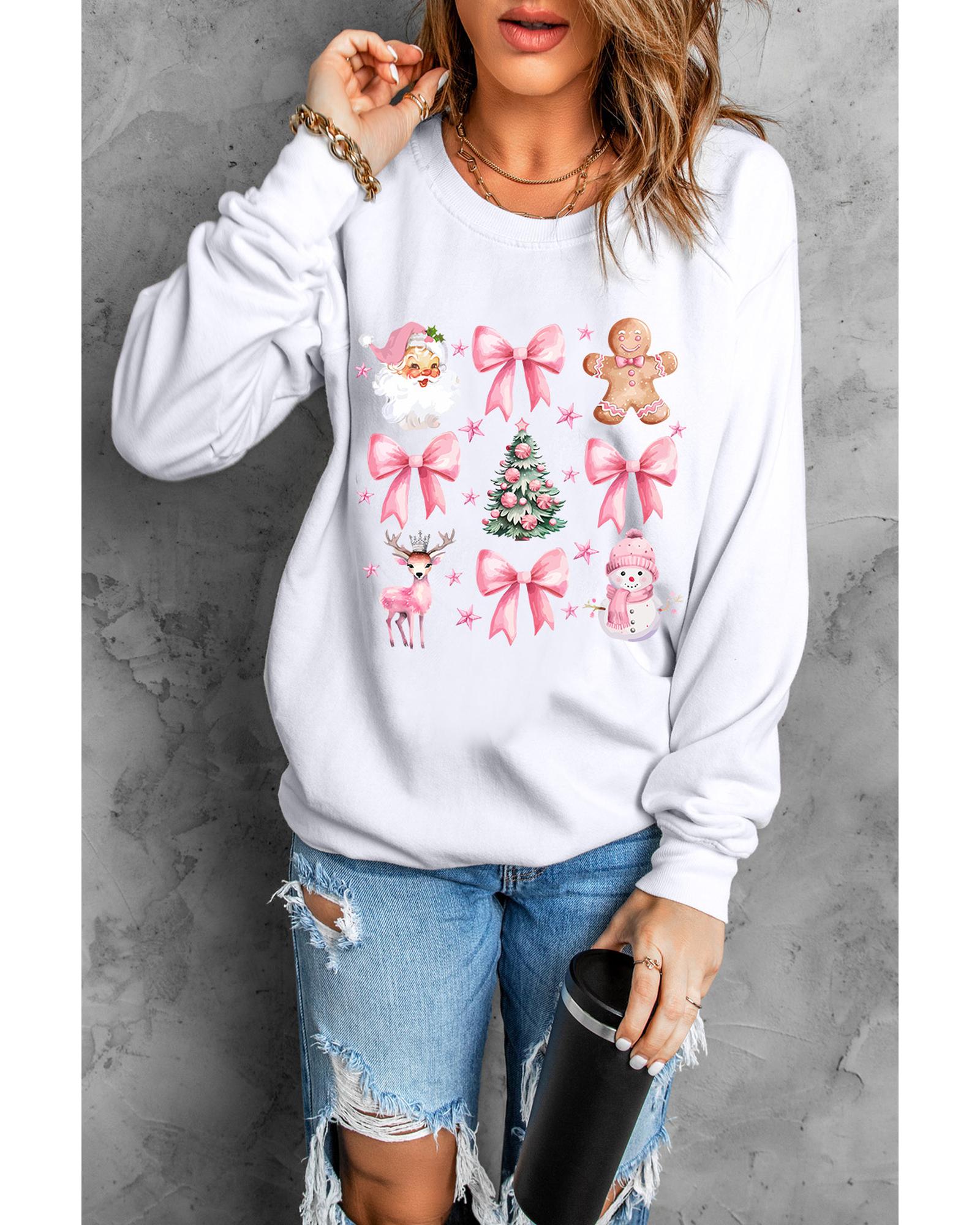 Beige Christmas Theme Pattern Pullover Sweatshirt - M
