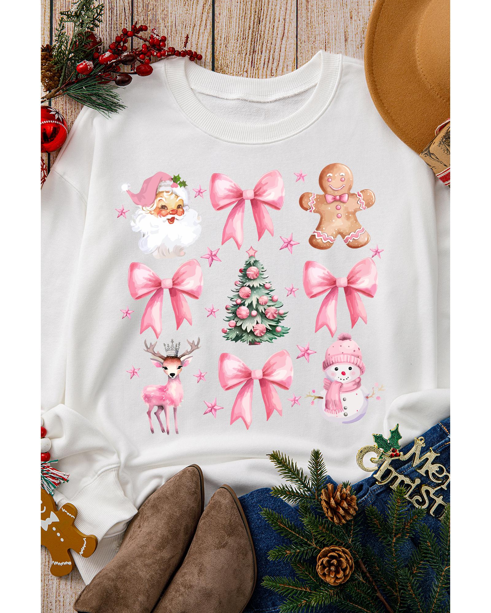 Beige Christmas Theme Pattern Pullover Sweatshirt - S