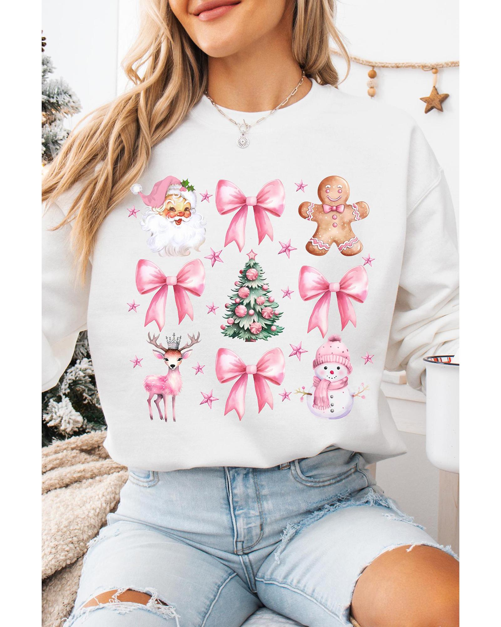 Beige Christmas Theme Pattern Pullover Sweatshirt - S