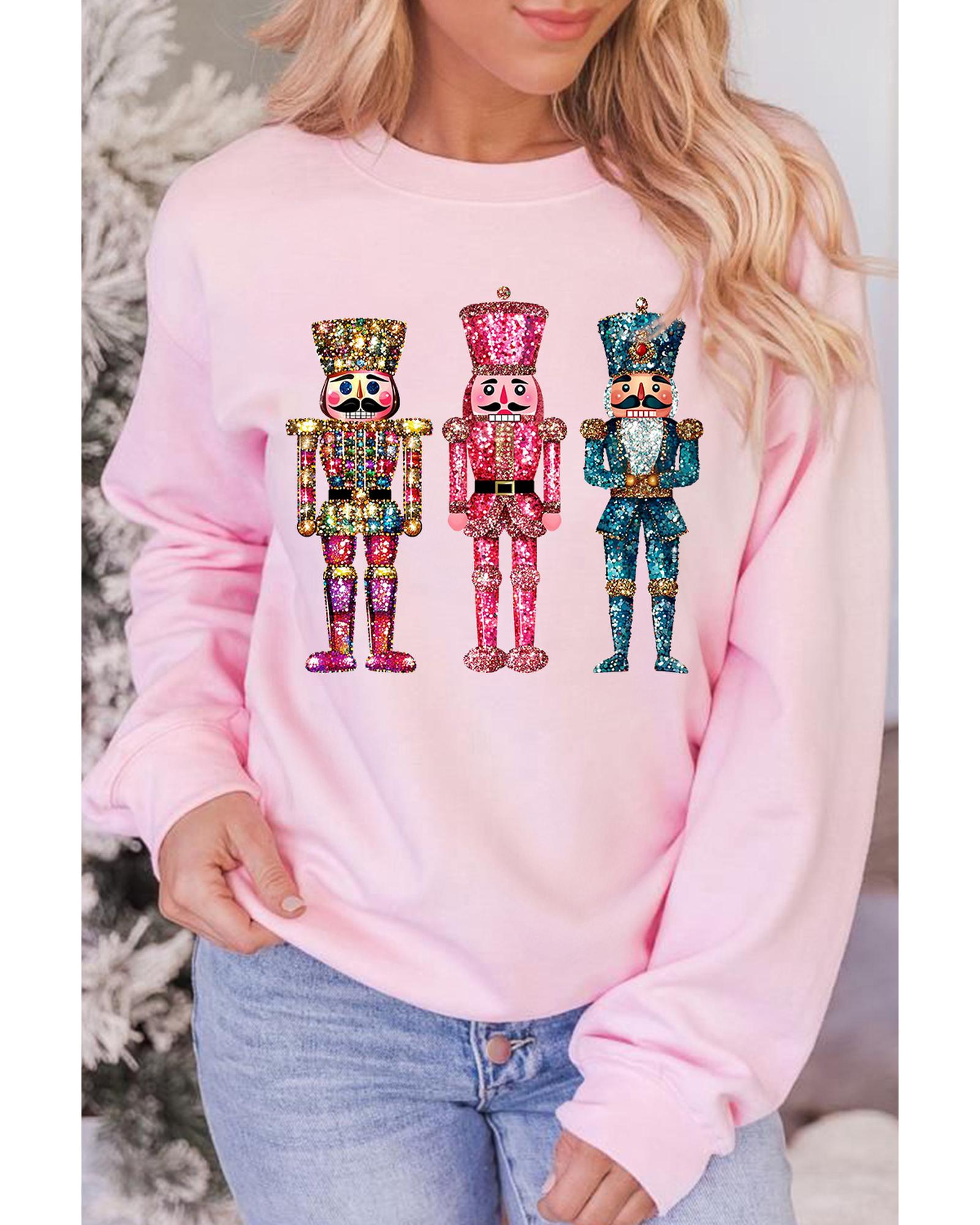 Pink Shimmer Nutcracker Graphic Christmas Pullover Sweatshirt - 2XL