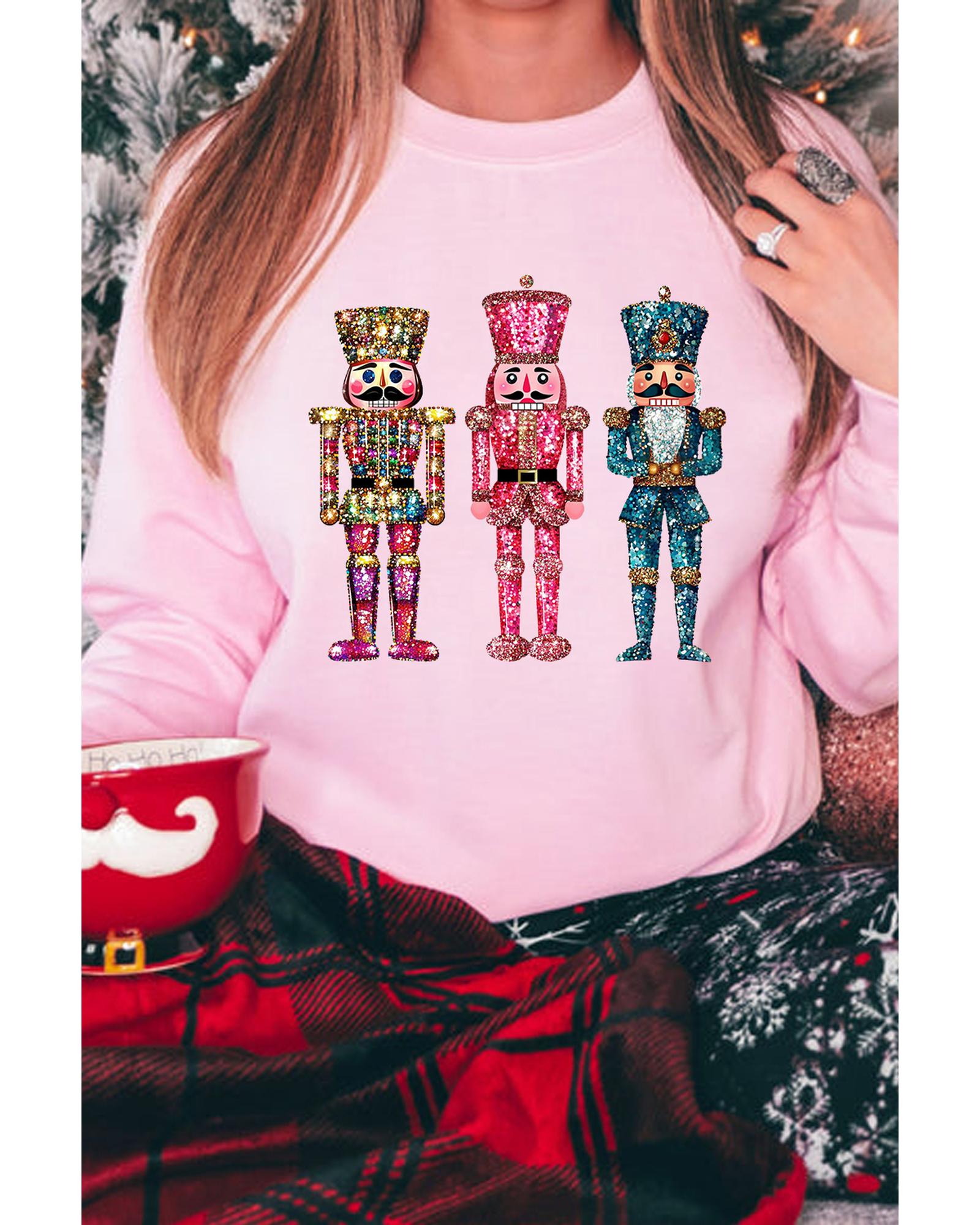 Pink Shimmer Nutcracker Graphic Christmas Pullover Sweatshirt - M