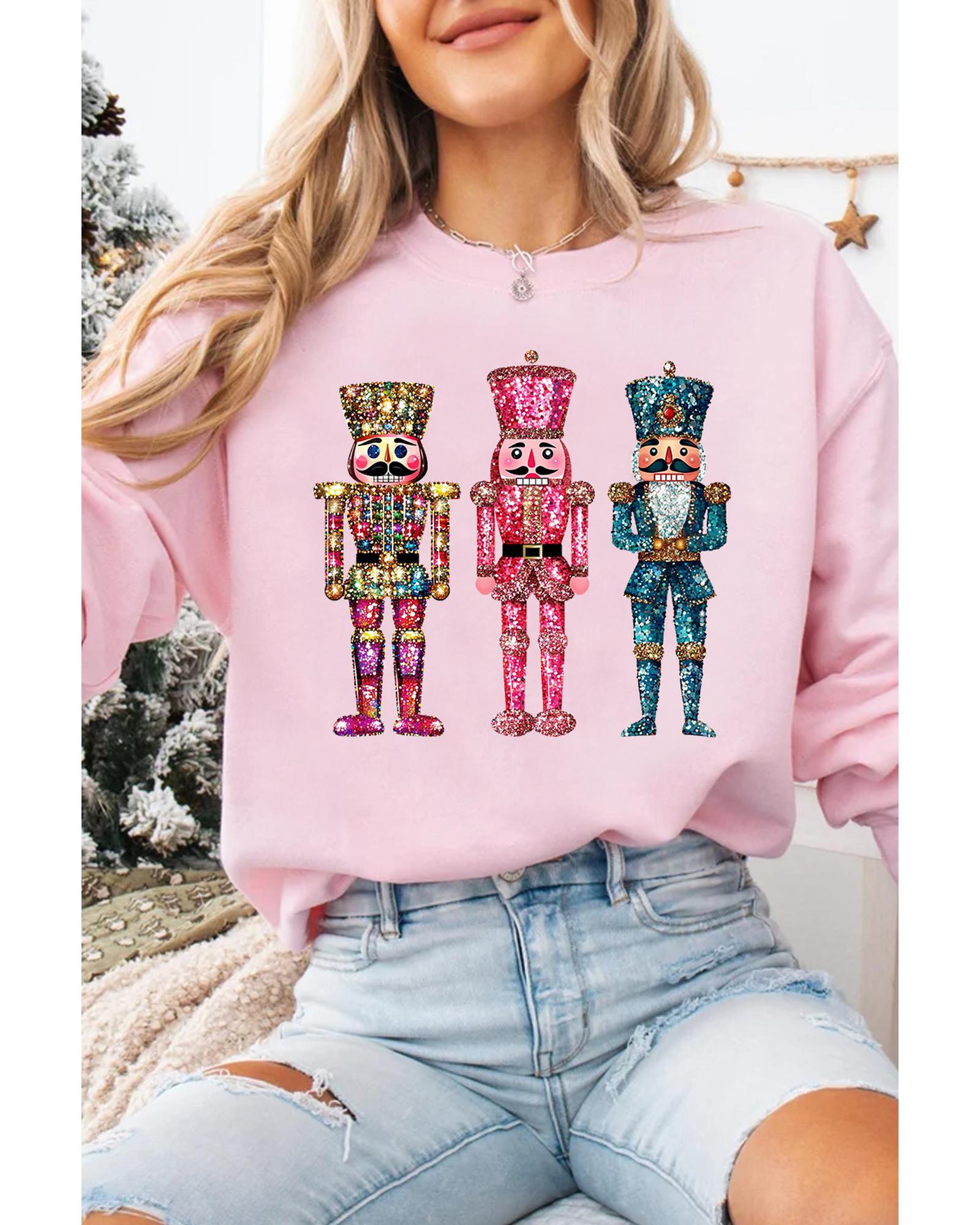 Pink Shimmer Nutcracker Graphic Christmas Pullover Sweatshirt - M