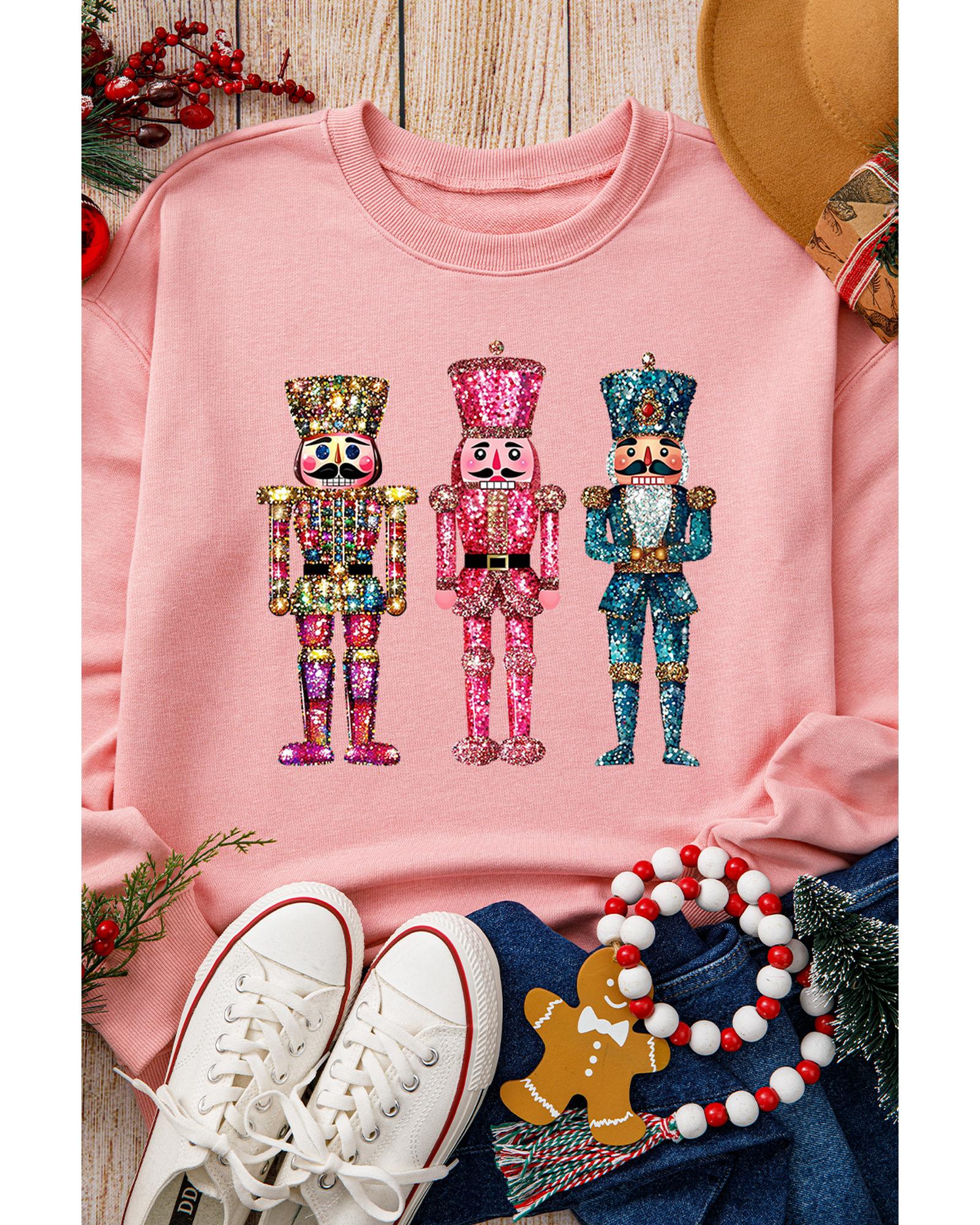 Pink Shimmer Nutcracker Graphic Christmas Pullover Sweatshirt - XL