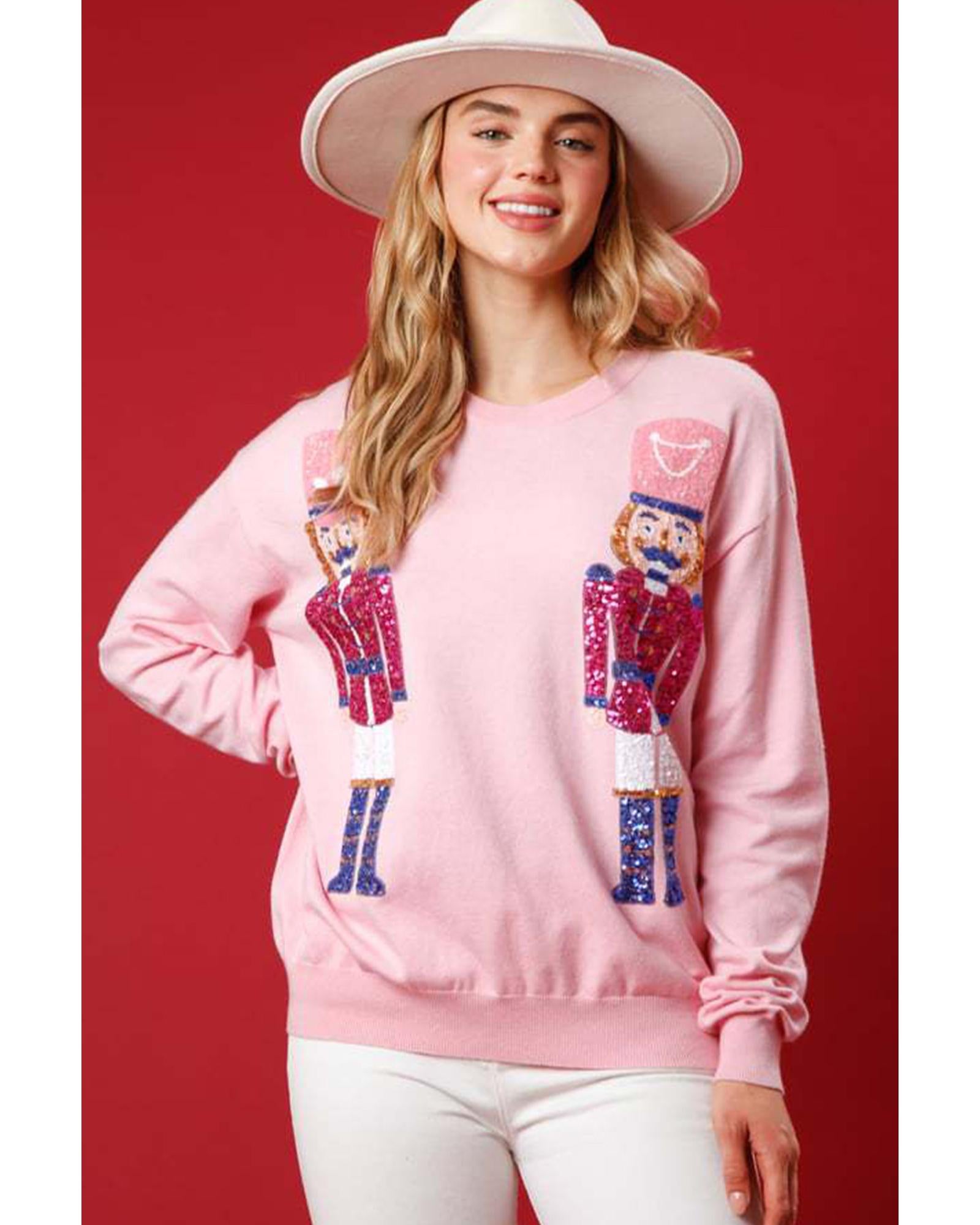 Pink Nutcracker Christmas Crew Neck Sweatshirt - L
